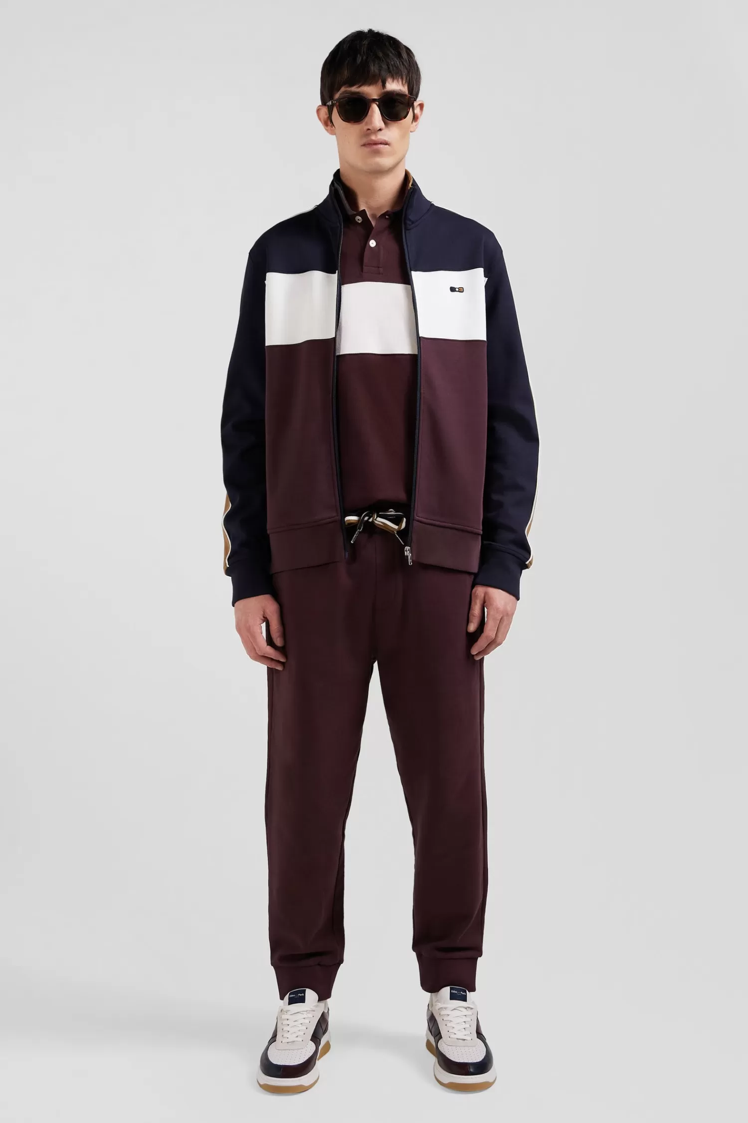 Eden Park Regular burgundy colorblock zipped cotton blend sweatshirt< Sweatshirts