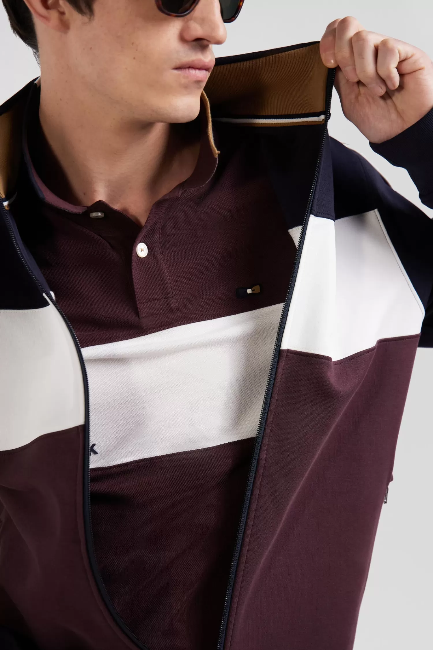 Eden Park Regular burgundy colorblock zipped cotton blend sweatshirt< Sweatshirts