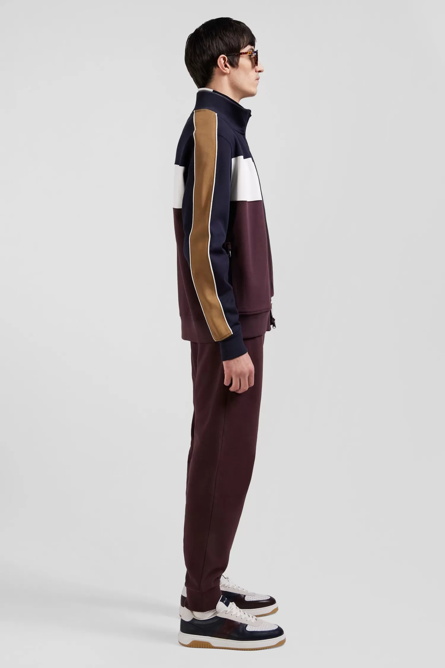 Eden Park Regular burgundy colorblock zipped cotton blend sweatshirt< Sweatshirts