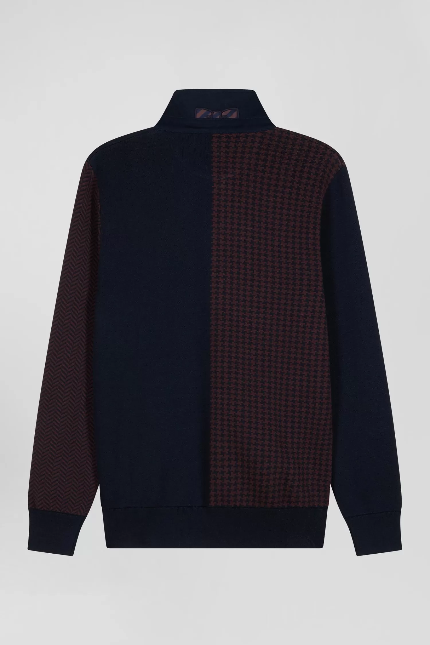 Eden Park Regular burgundy cotton jumper with houndstooth jacquard and rugby shirt collar< Sweaters