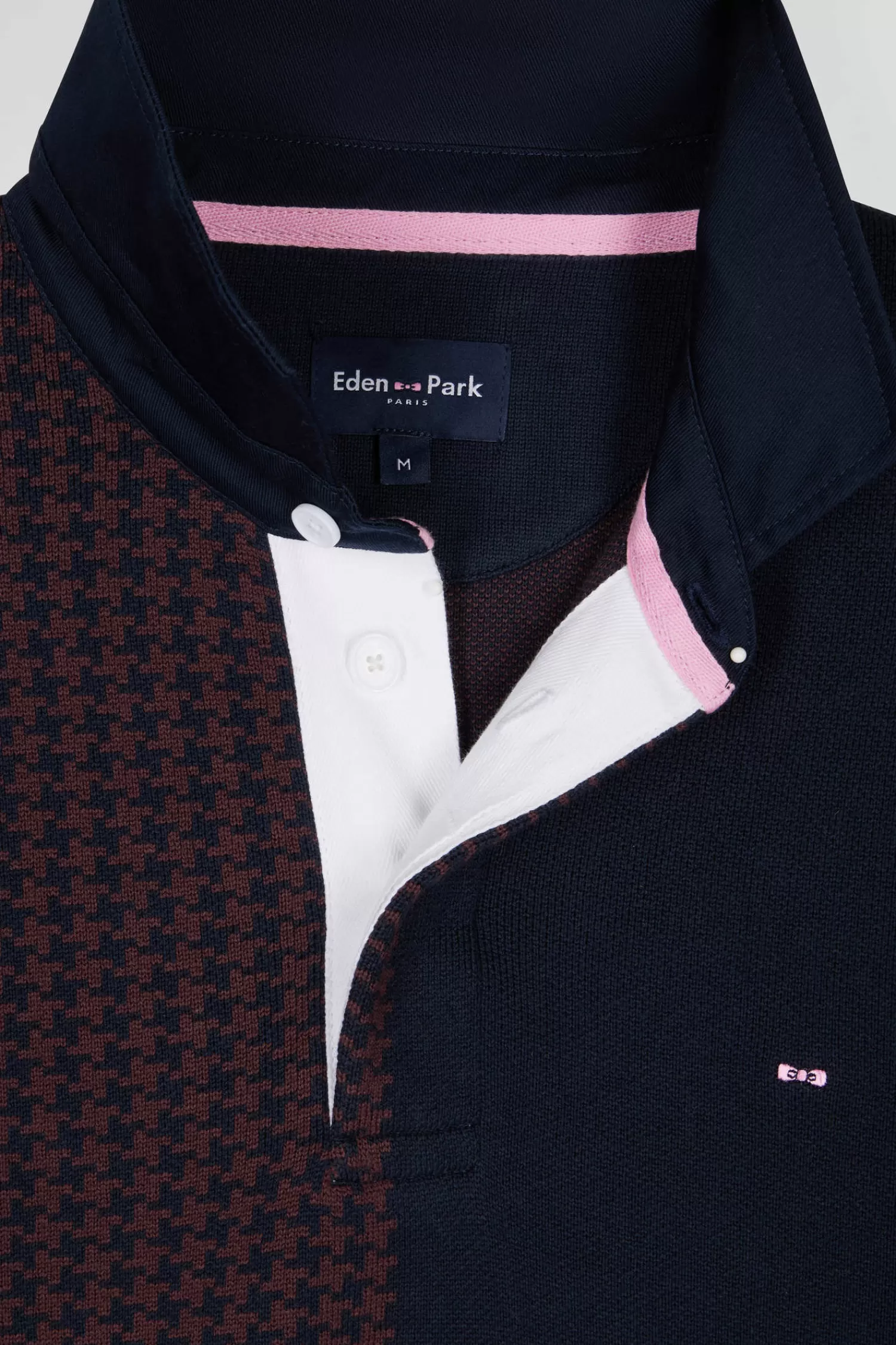 Eden Park Regular burgundy cotton jumper with houndstooth jacquard and rugby shirt collar< Sweaters