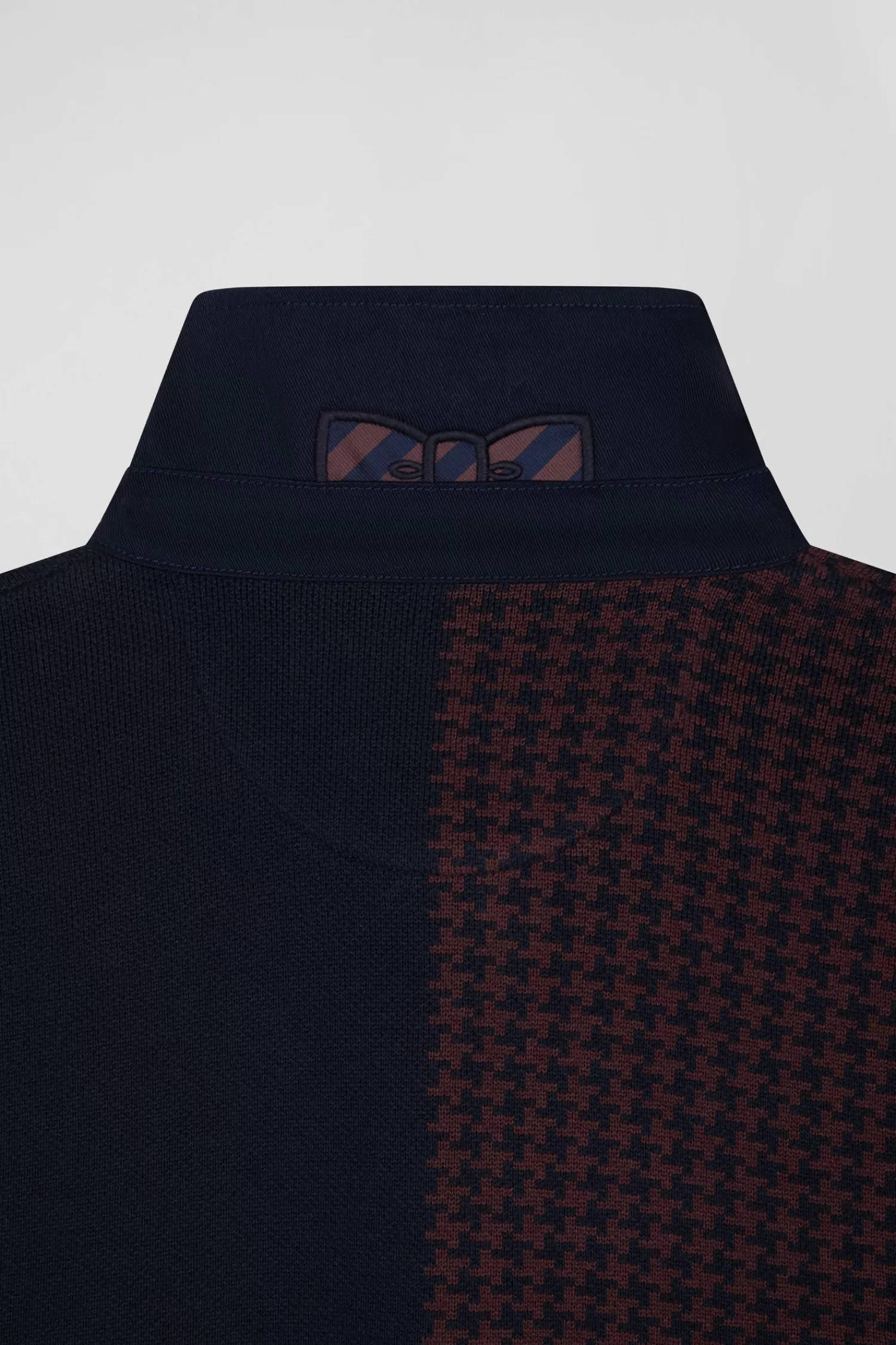 Eden Park Regular burgundy cotton jumper with houndstooth jacquard and rugby shirt collar< Sweaters