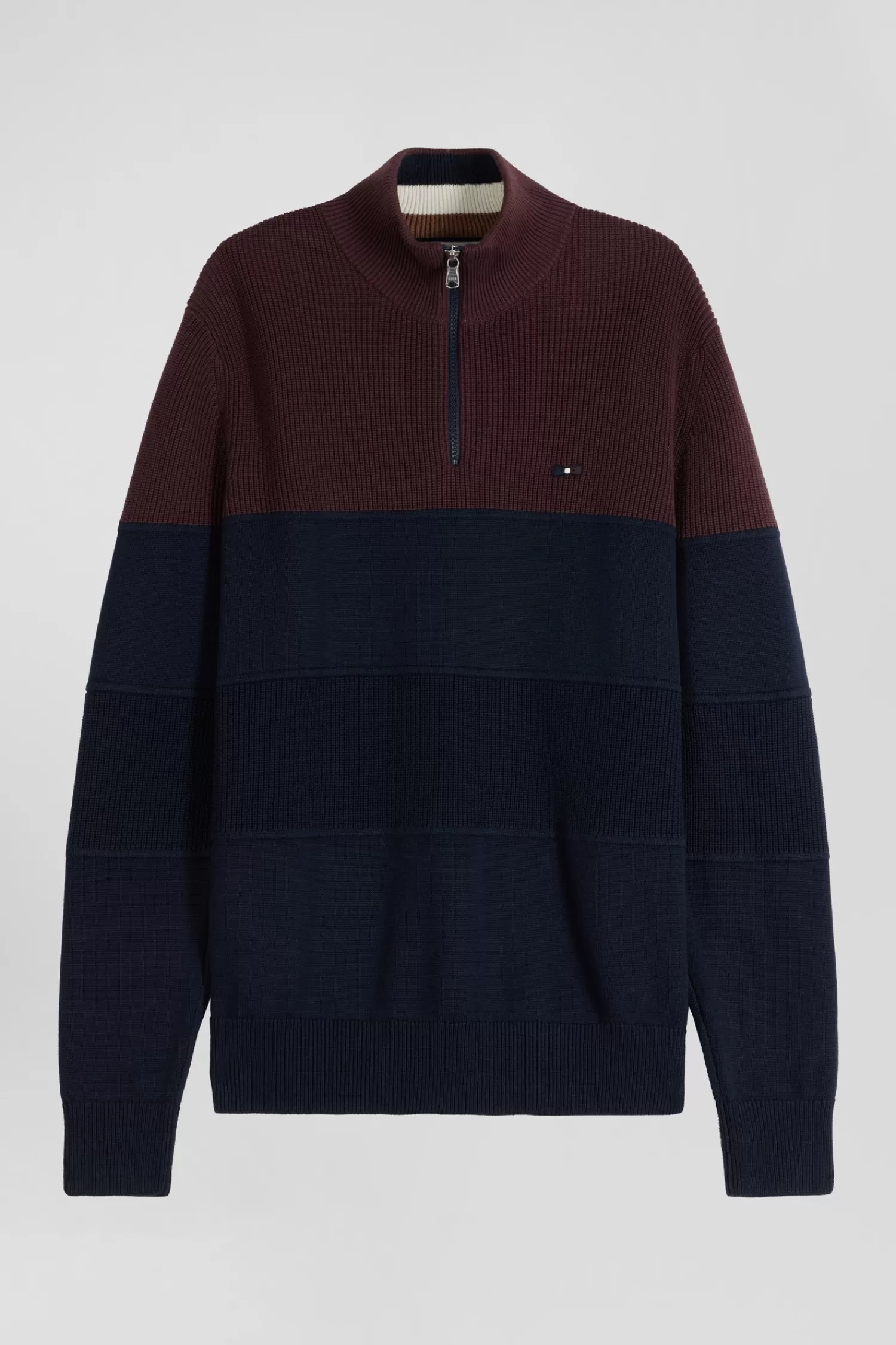 Eden Park Regular burgundy cotton semi-zipped jumper with knit patterns< Sweaters