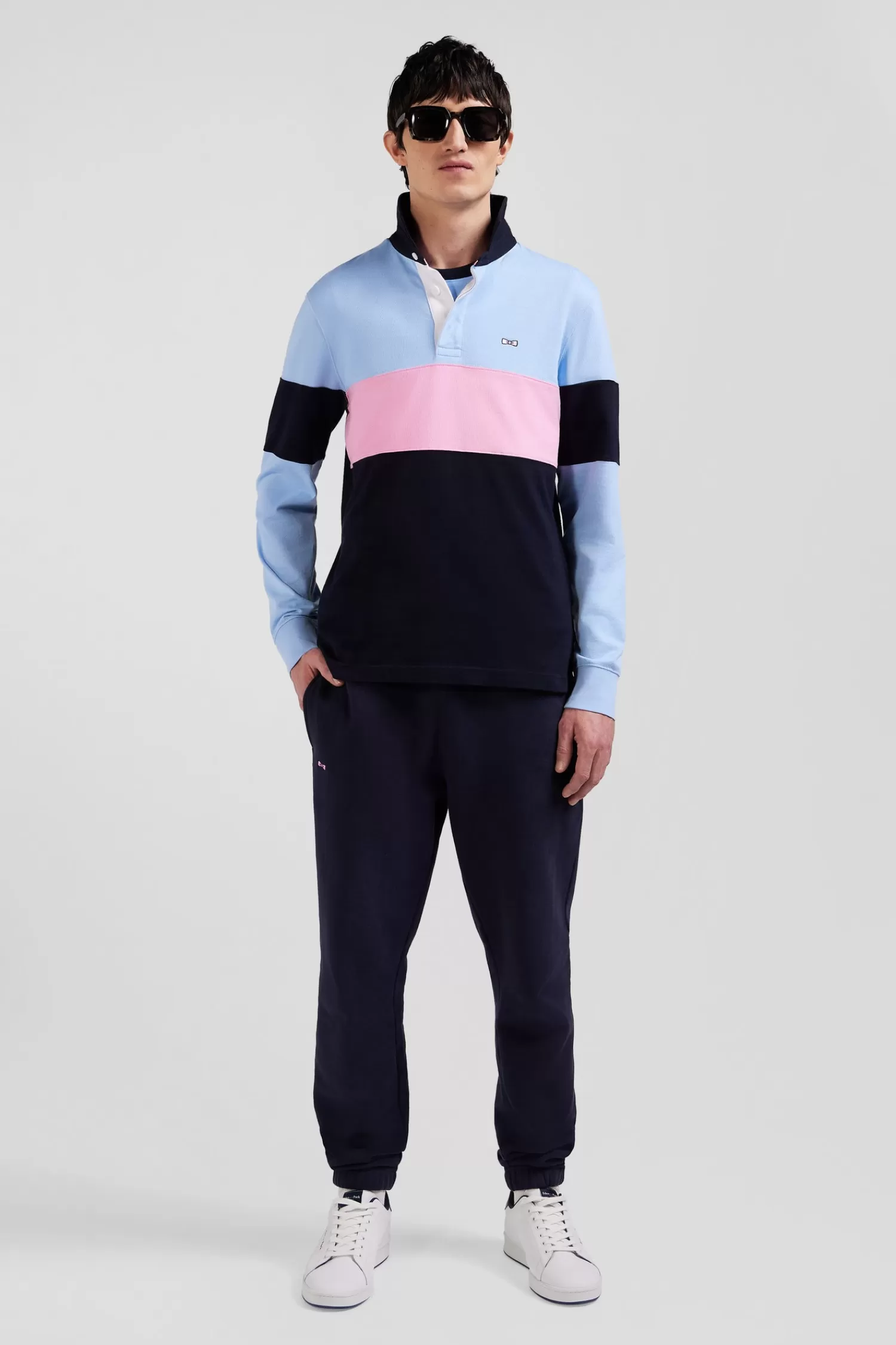 Eden Park Regular burgundy long-sleeved colourblock cotton rugby shirt with back embroidery< Rugby Shirts