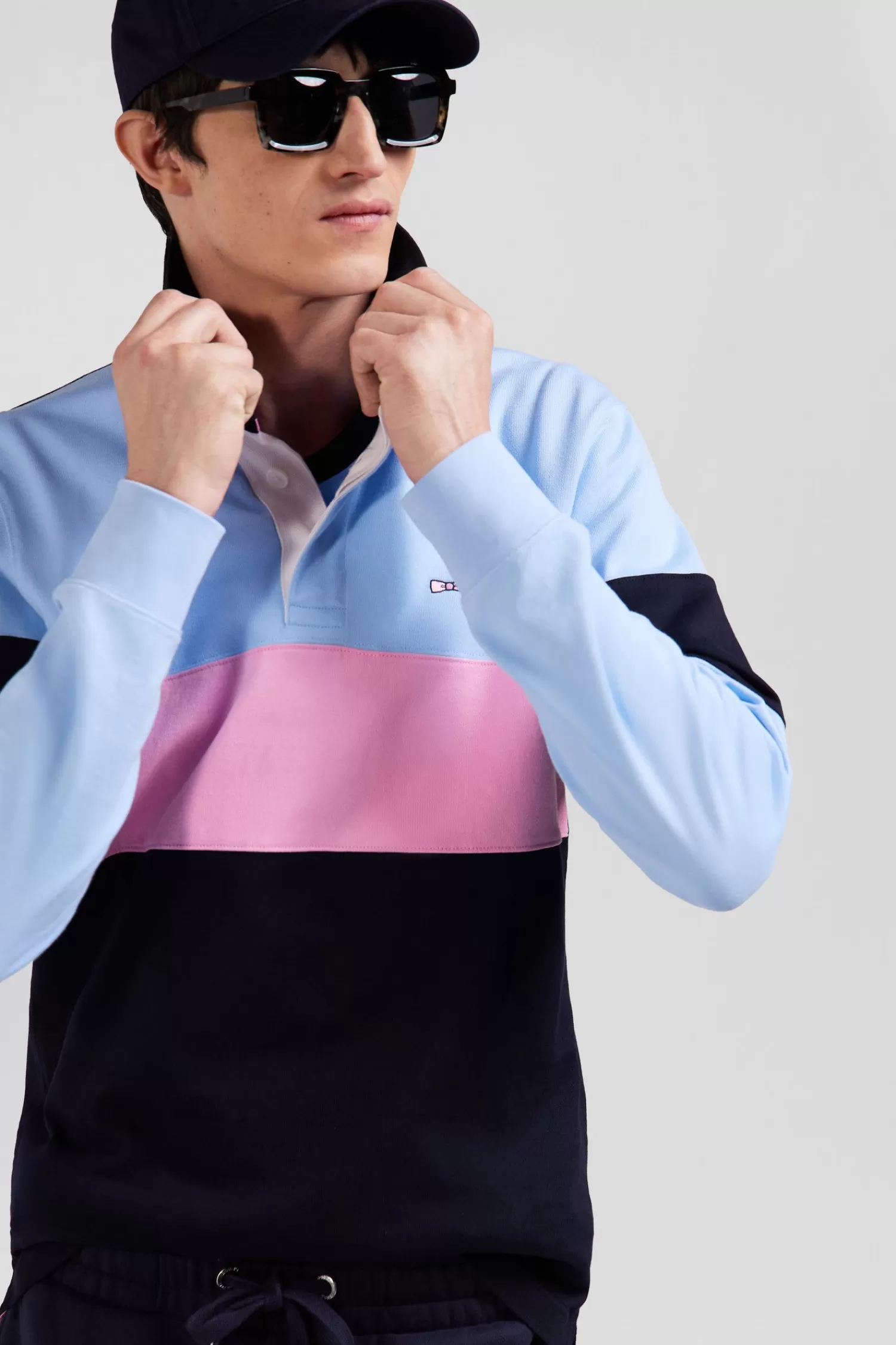 Eden Park Regular burgundy long-sleeved colourblock cotton rugby shirt with back embroidery< Rugby Shirts