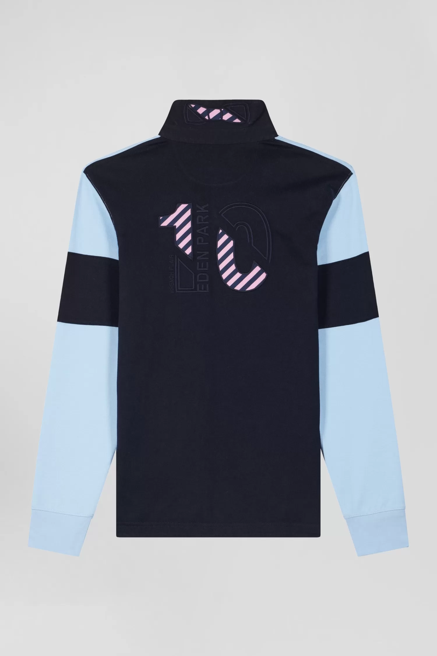 Eden Park Regular burgundy long-sleeved colourblock cotton rugby shirt with back embroidery< Rugby Shirts