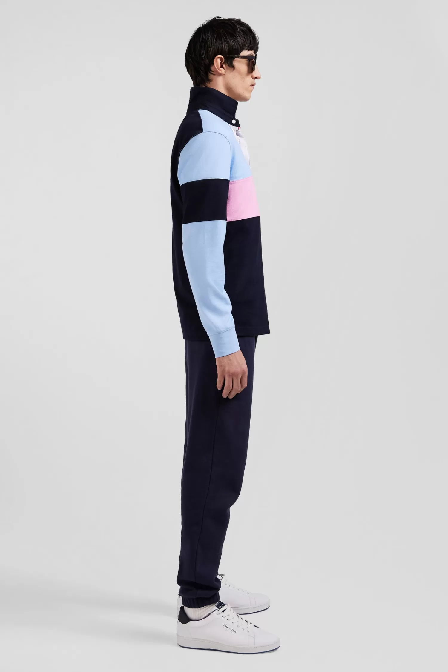 Eden Park Regular burgundy long-sleeved colourblock cotton rugby shirt with back embroidery< Rugby Shirts