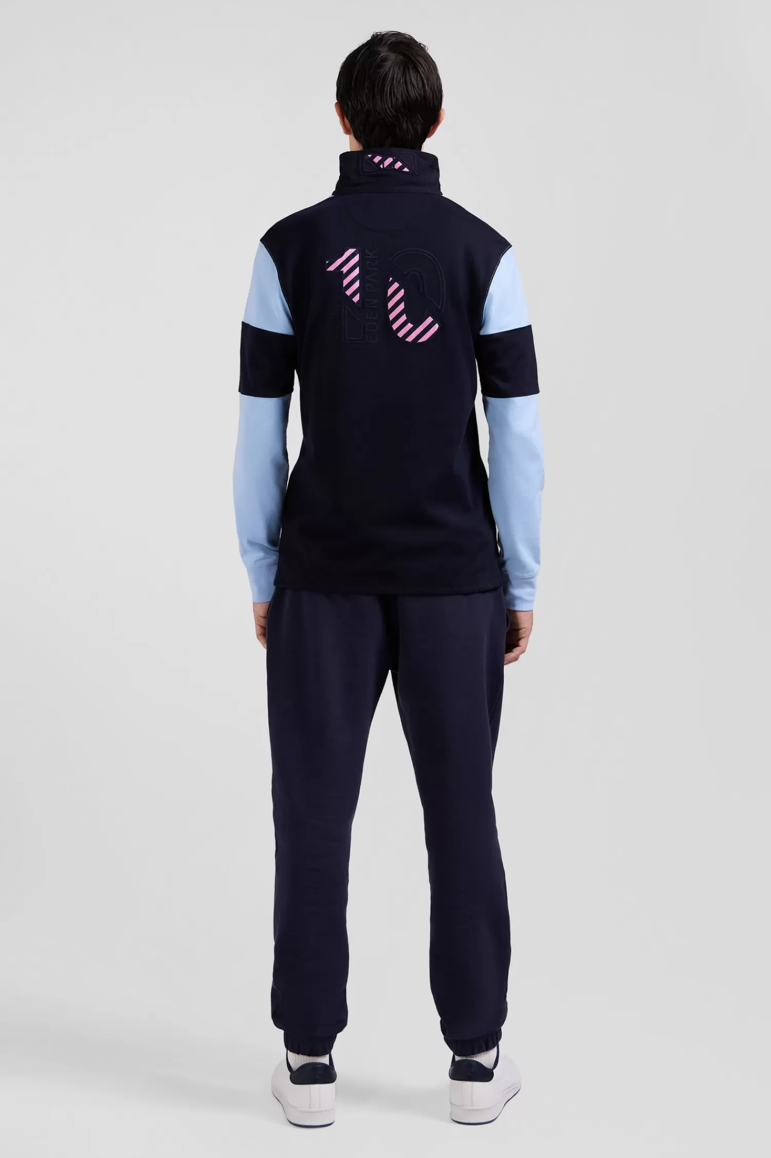 Eden Park Regular burgundy long-sleeved colourblock cotton rugby shirt with back embroidery< Rugby Shirts