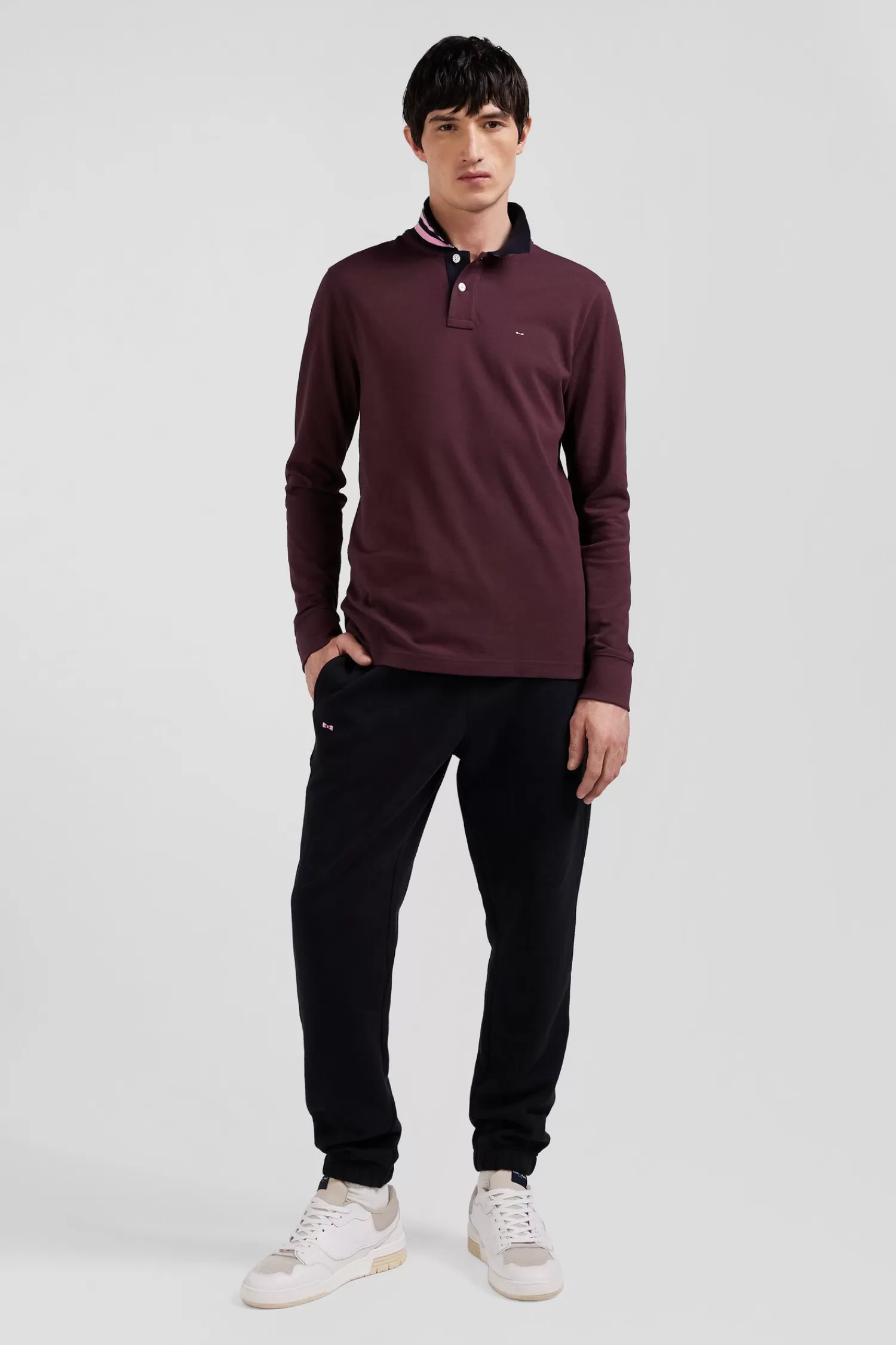 Eden Park Regular burgundy long-sleeved cotton piqué polo shirt< Polos
