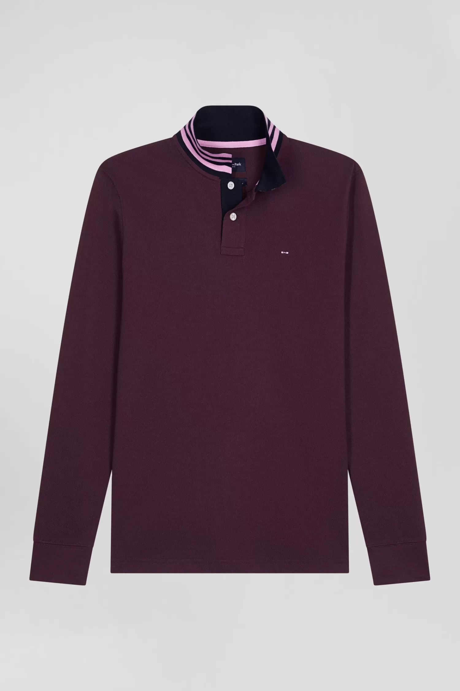 Eden Park Regular burgundy long-sleeved cotton piqué polo shirt< Polos