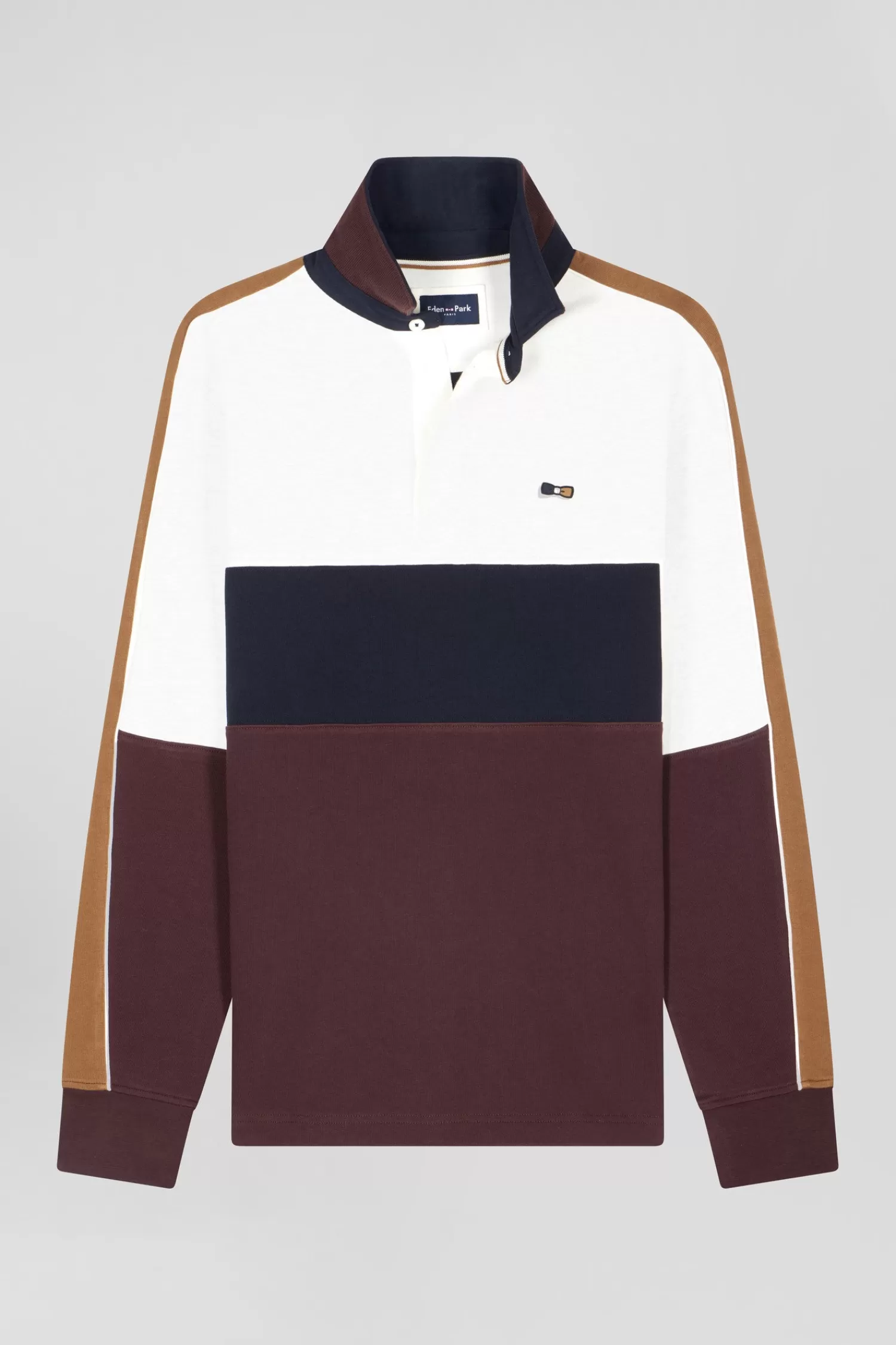 Eden Park Regular burgundy long-sleeved cotton rugby shirt with back embroidery and piping< Rugby Shirts