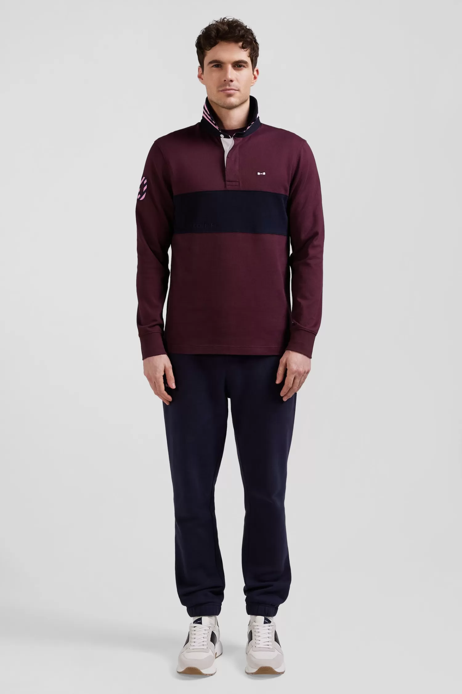 Eden Park Regular burgundy long-sleeved cotton rugby shirt with sleeve N°10 embroidery< Rugby Shirts