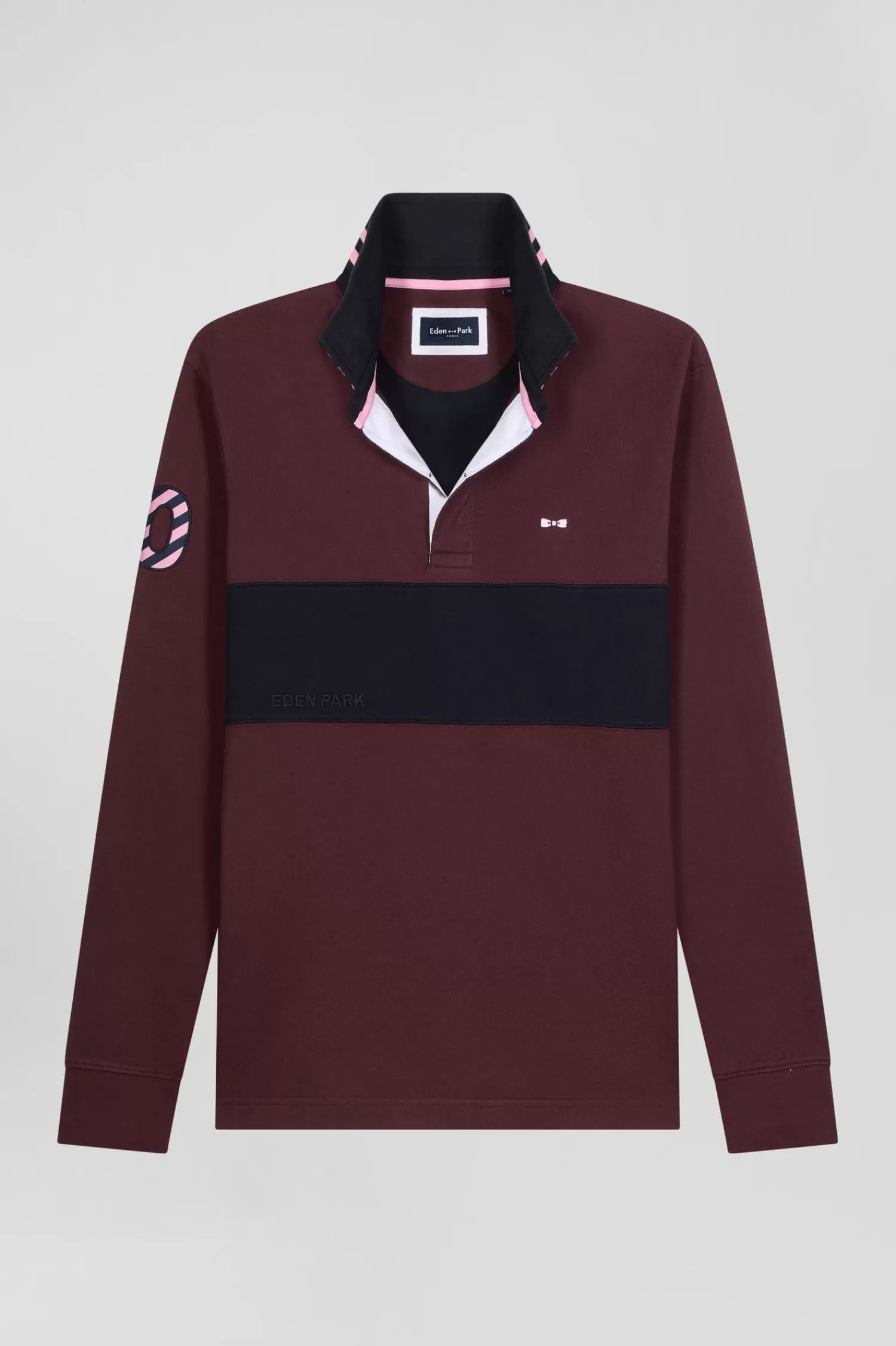 Eden Park Regular burgundy long-sleeved cotton rugby shirt with sleeve N°10 embroidery< Rugby Shirts