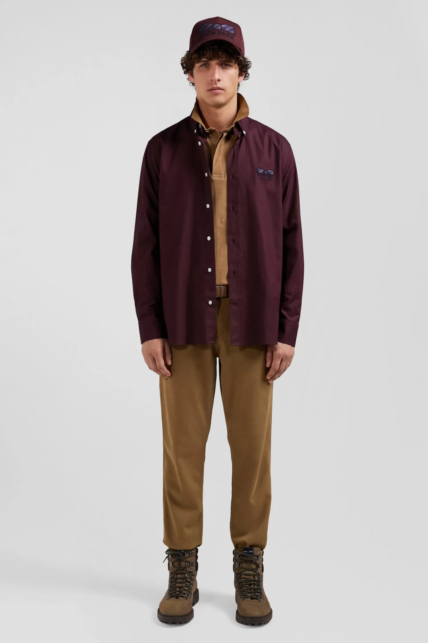 Eden Park Regular burgundy oxford cotton shirt with striped bow tie detail< Shirts