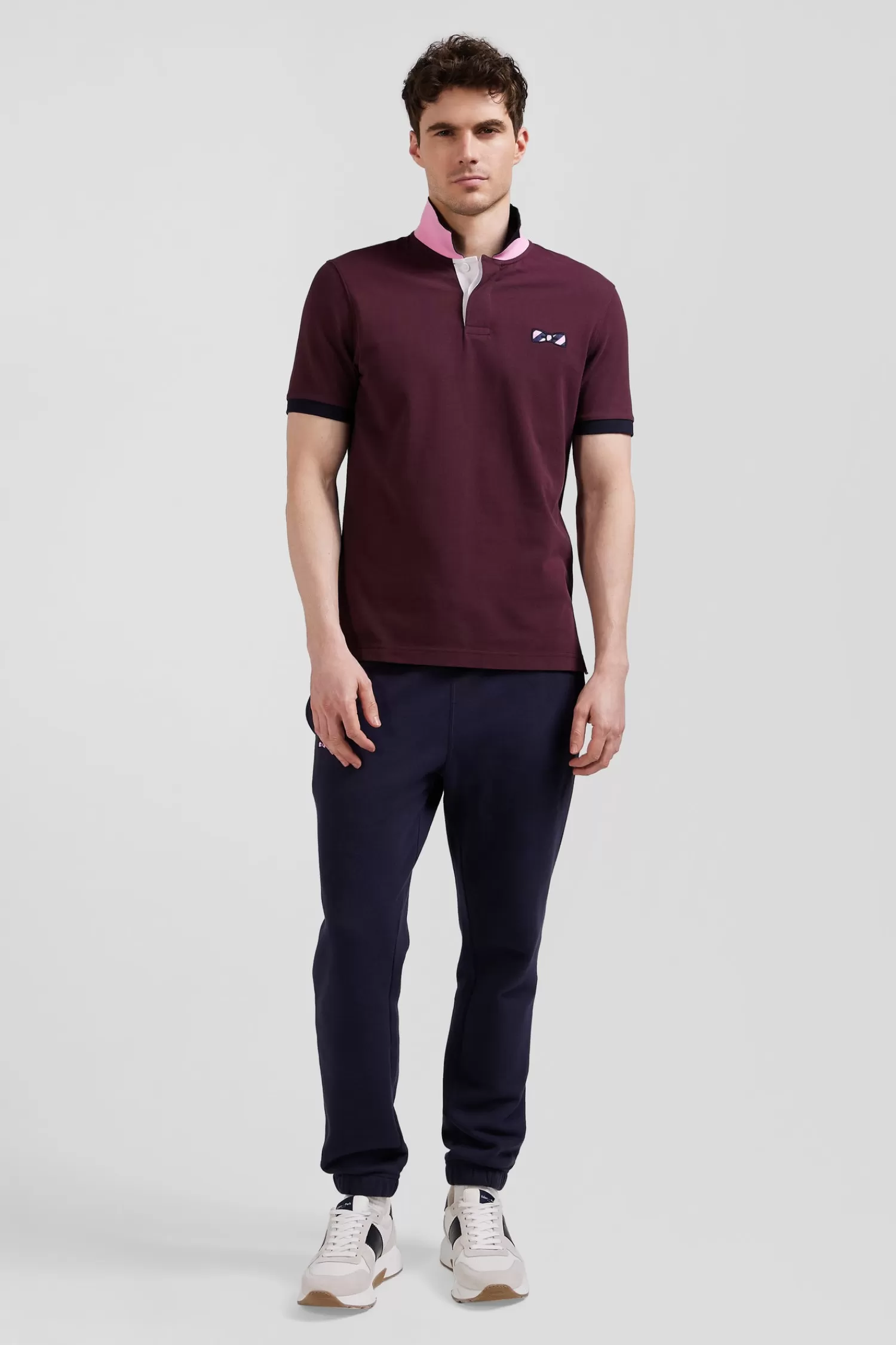 Eden Park Regular burgundy short-sleeved cotton piqué polo shirt with striped embroidery< Polos