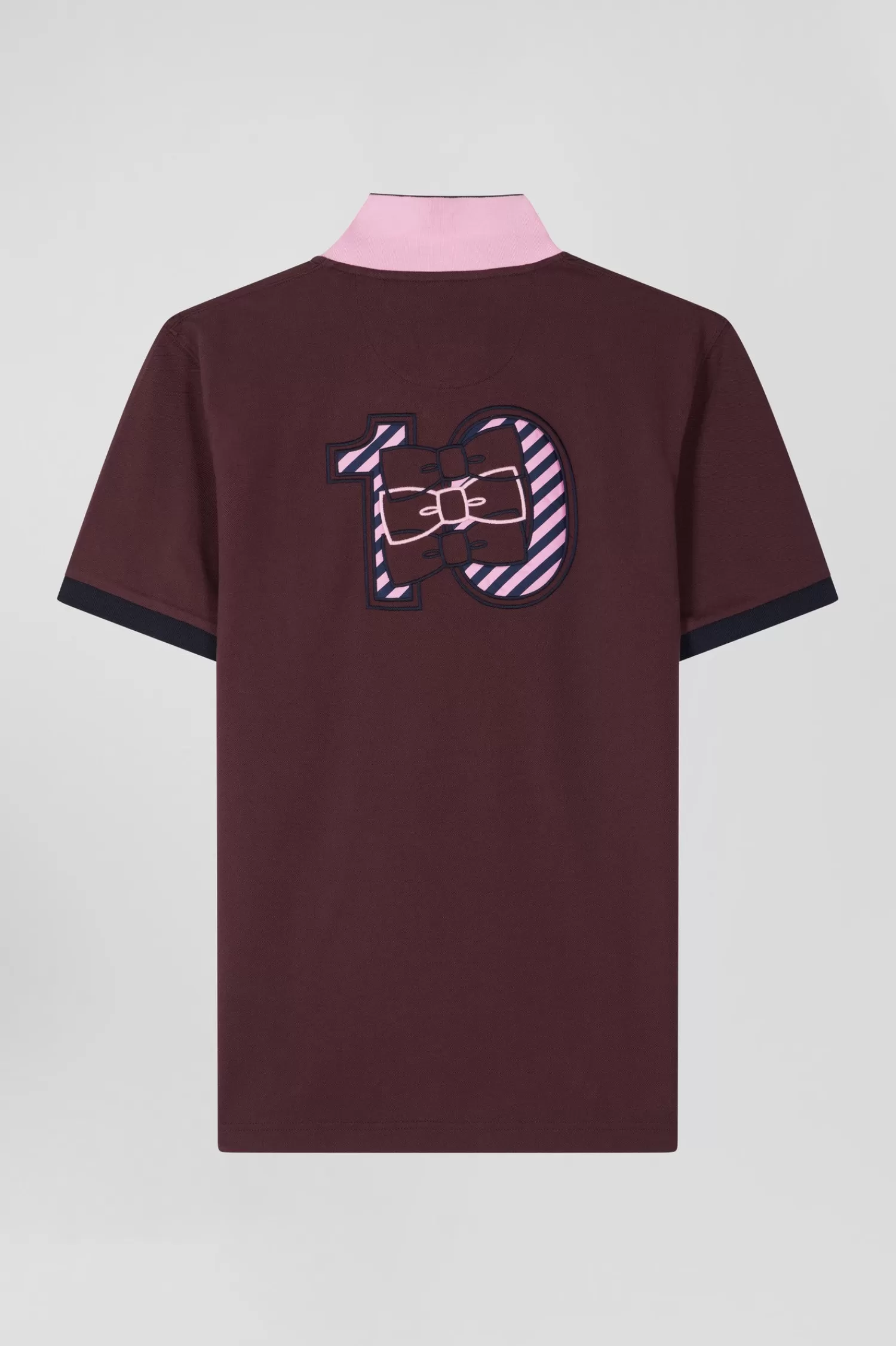 Eden Park Regular burgundy short-sleeved cotton piqué polo shirt with striped embroidery< Polos