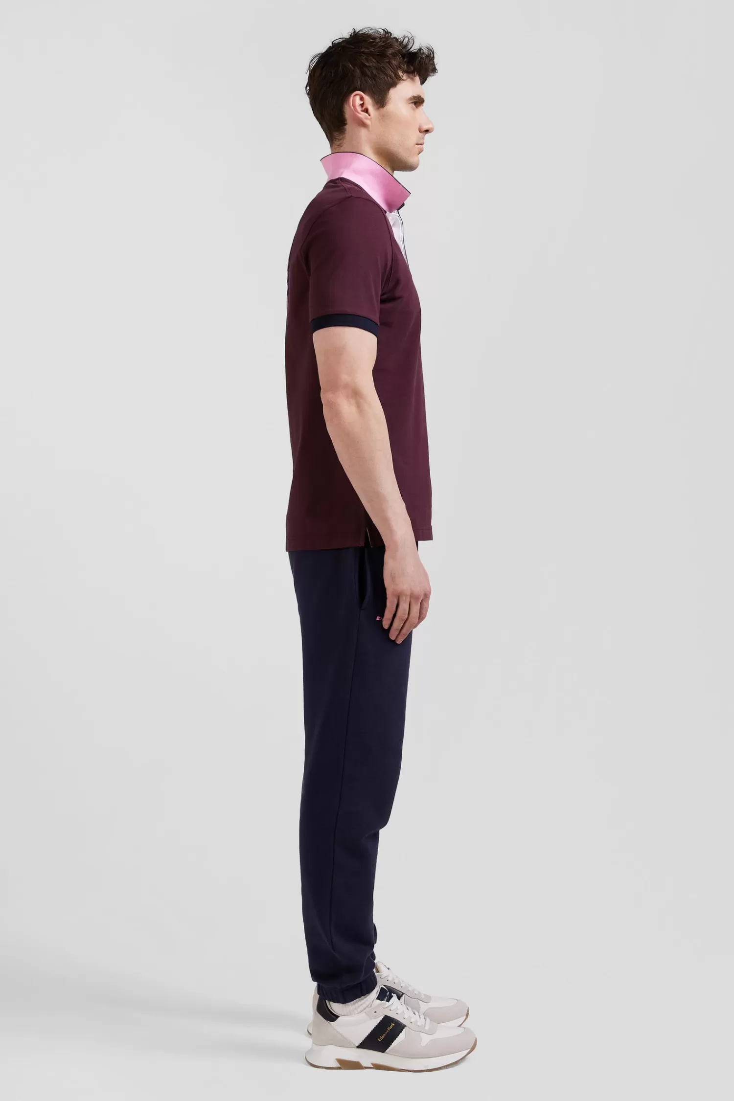 Eden Park Regular burgundy short-sleeved cotton piqué polo shirt with striped embroidery< Polos