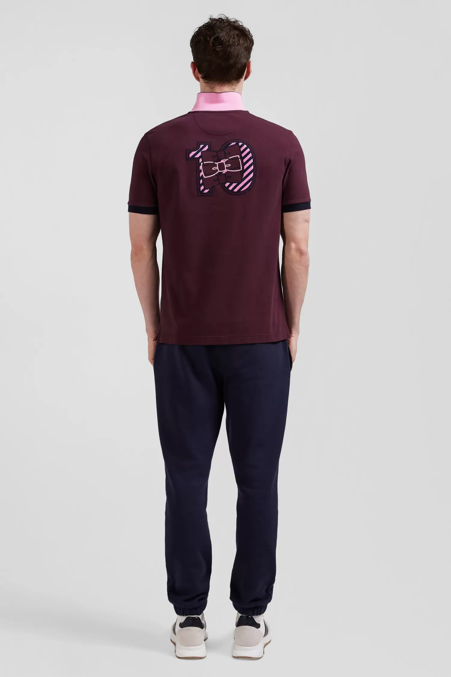Eden Park Regular burgundy short-sleeved cotton piqué polo shirt with striped embroidery< Polos