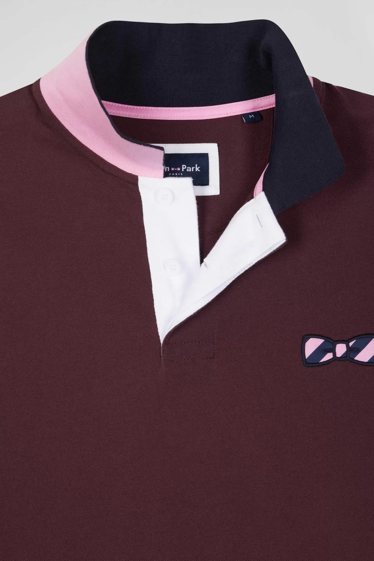 Eden Park Regular burgundy short-sleeved cotton piqué polo shirt with striped embroidery< Polos