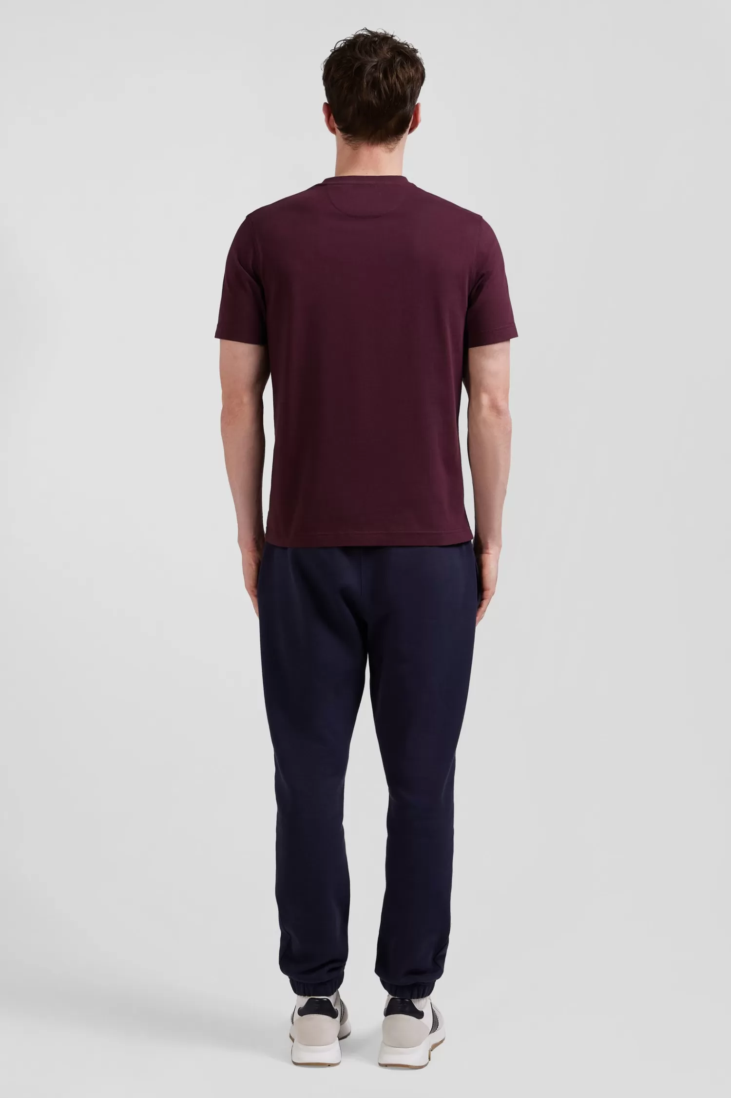 Eden Park Regular burgundy short-sleeved cotton T-shirt with tie patchwork emblem< T-shirts