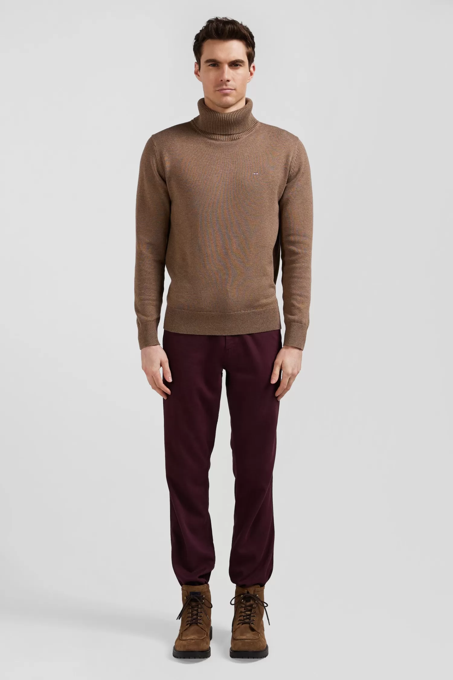 Eden Park Regular burgundy stretch cotton piqué and modal chino trousers< Pants