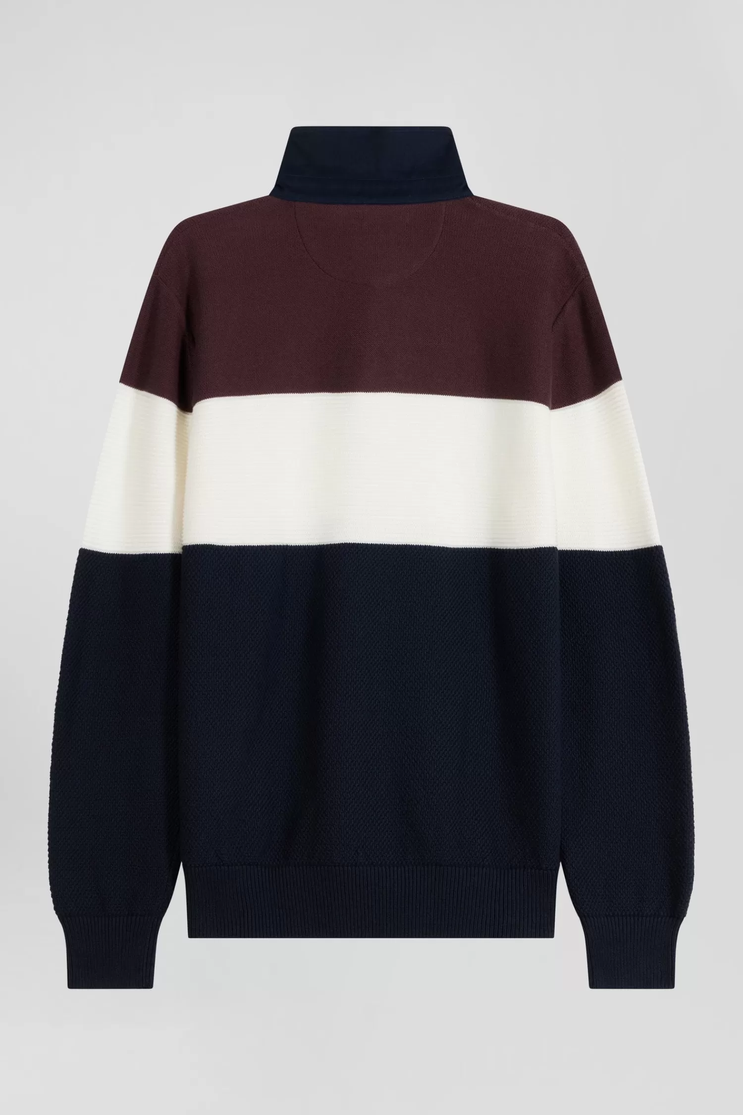 regular_burgundy_wool_and_cotton_jumper_with_knit_patterns_and_rugby_shirt_collar_3.webp Eden Park Regular burgundy wool and cotton jumper with knit patterns and rugby shirt collar< Sweaters