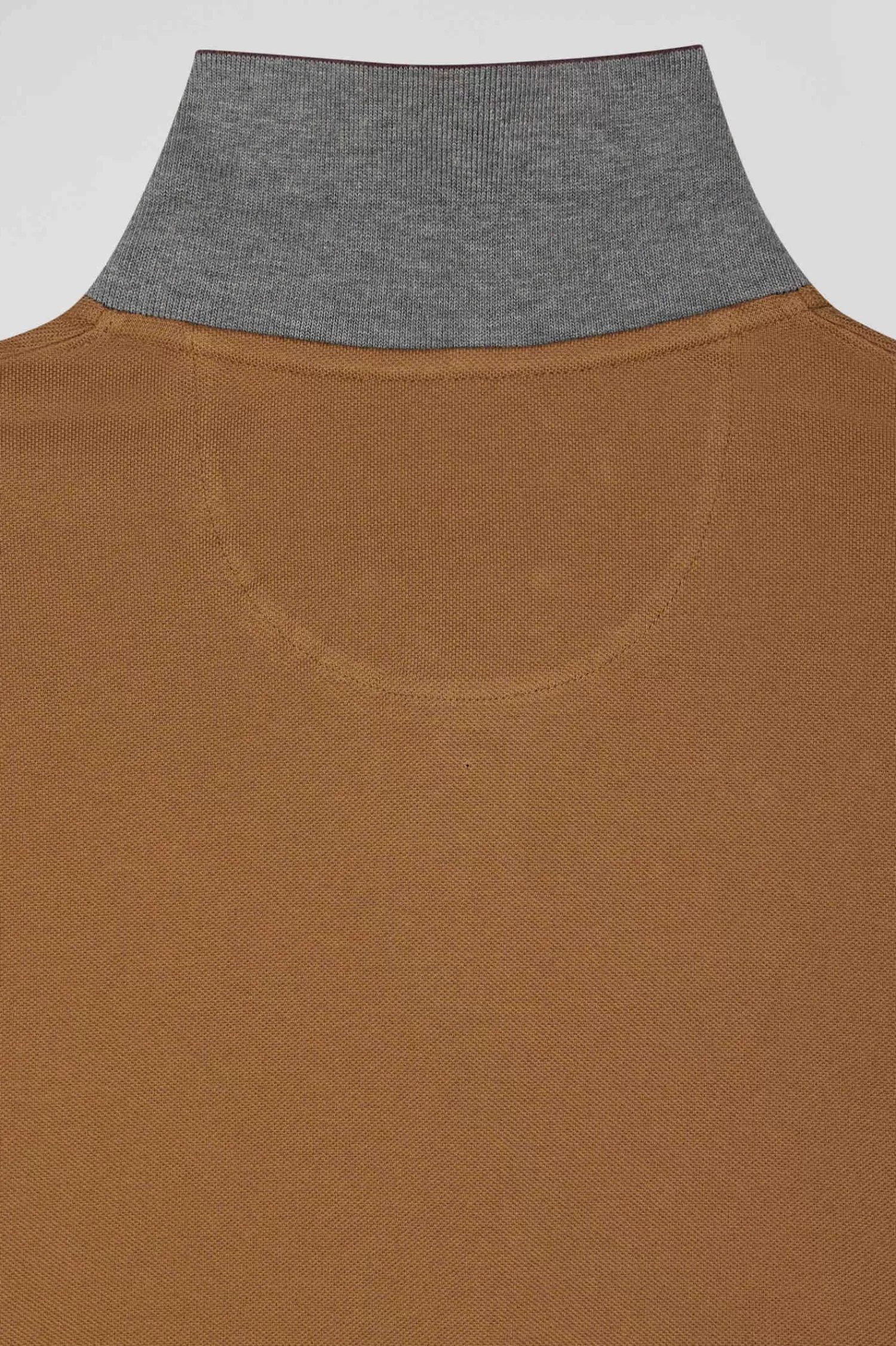 Eden Park Regular camel bicolor long-sleeved cotton piqué polo shirt with jacquard collar< Polos