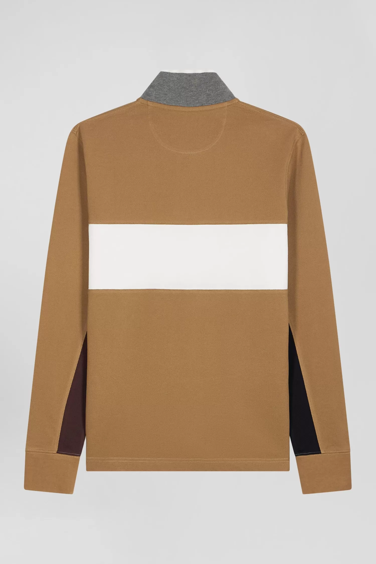 Eden Park Regular camel colorblock long-sleeved cotton piqué polo shirt< Polos