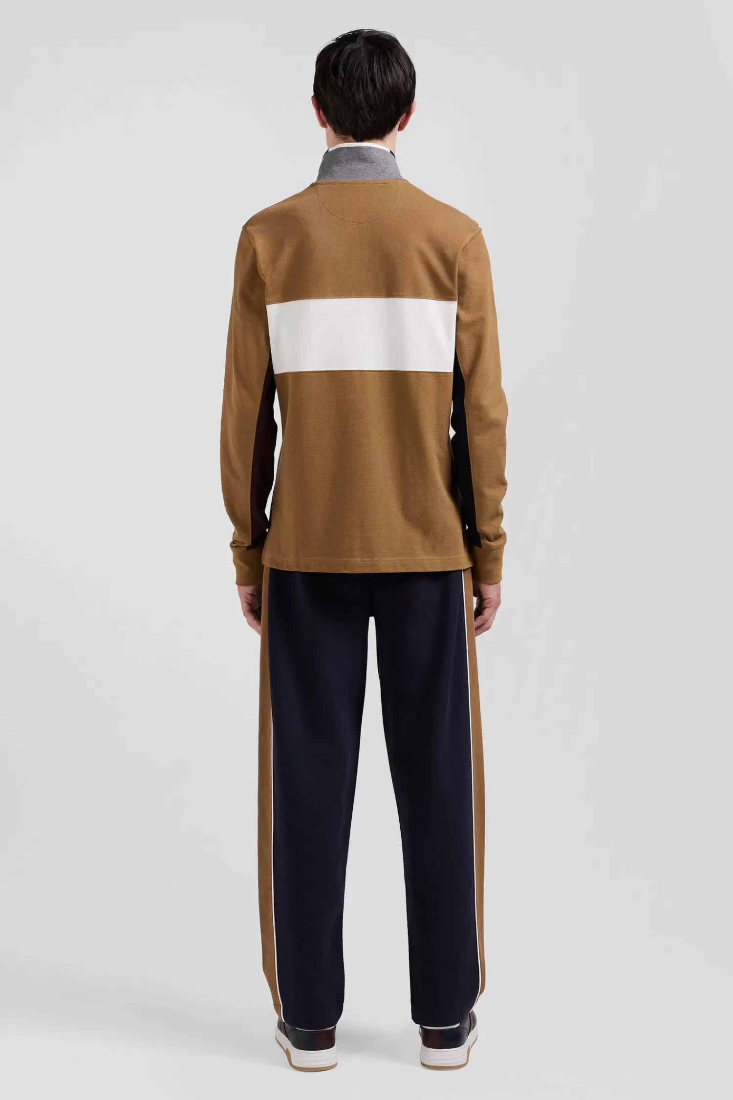 Eden Park Regular camel colorblock long-sleeved cotton piqué polo shirt< Polos