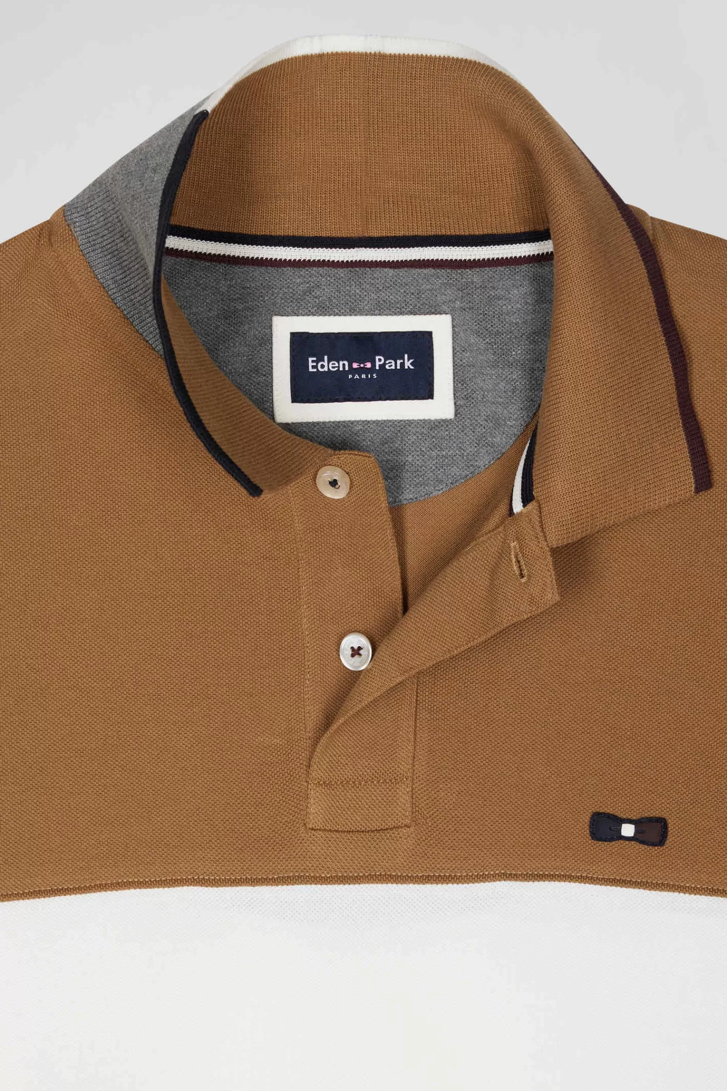 Eden Park Regular camel colorblock long-sleeved cotton piqué polo shirt< Polos