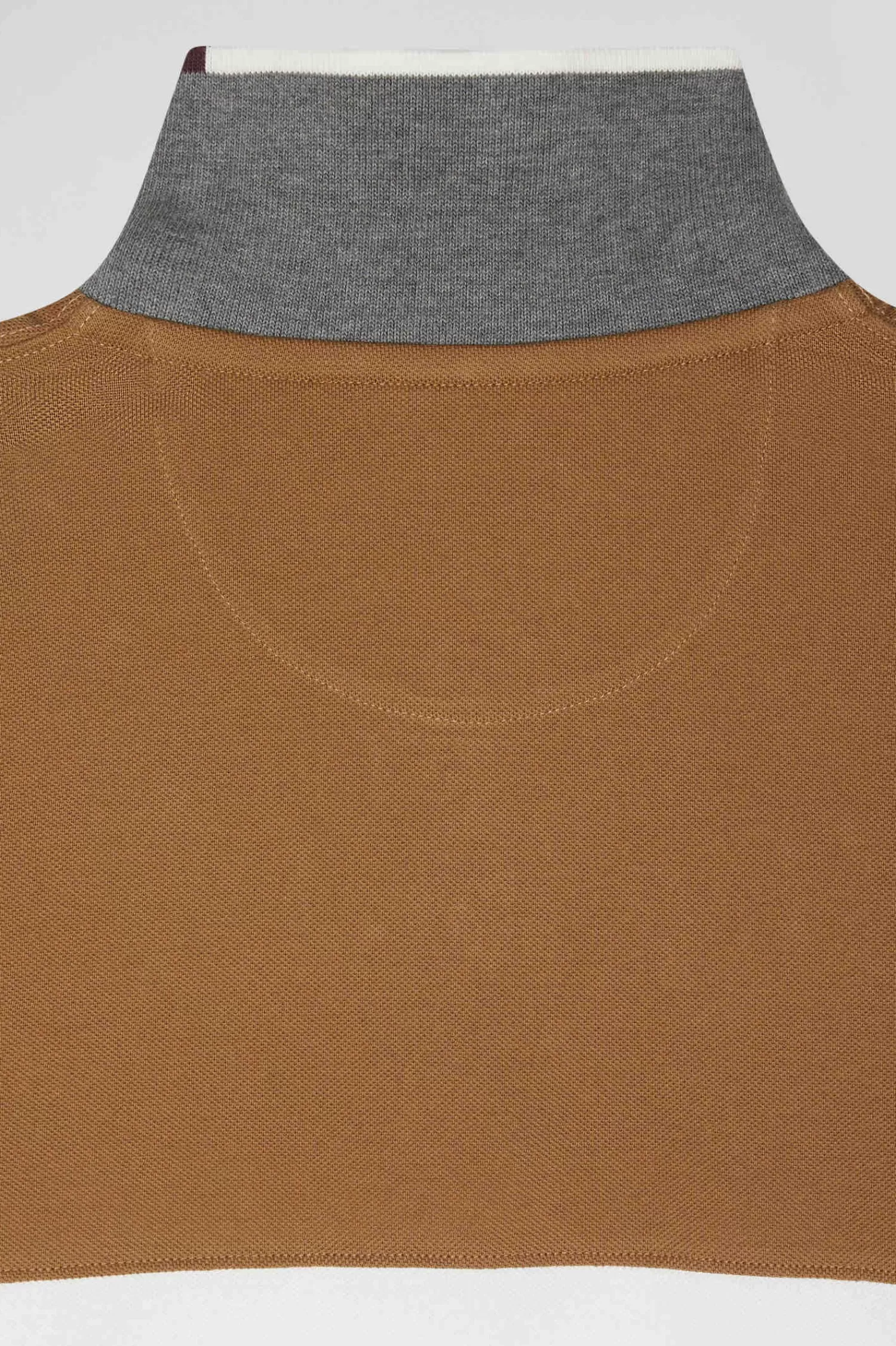 Eden Park Regular camel colorblock long-sleeved cotton piqué polo shirt< Polos