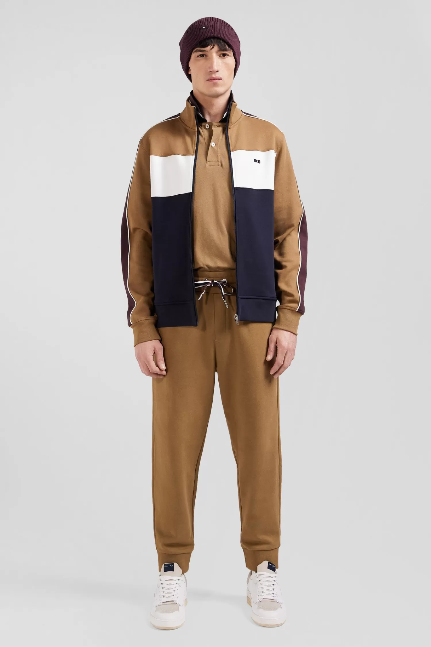 Eden Park Regular camel colorblock zipped cotton blend sweatshirt< Sweatshirts