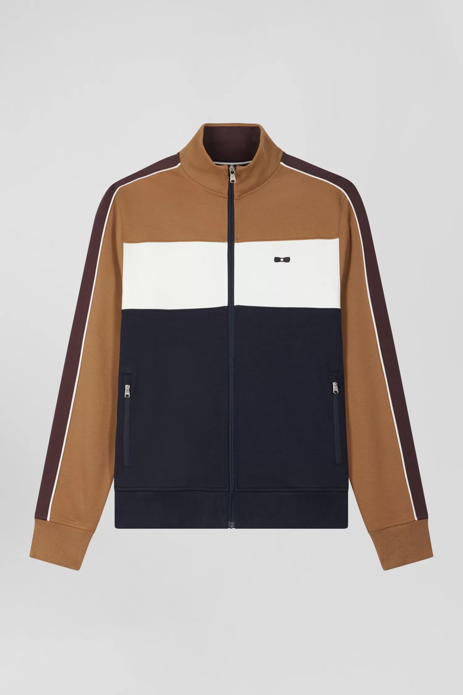 Eden Park Regular camel colorblock zipped cotton blend sweatshirt< Sweatshirts