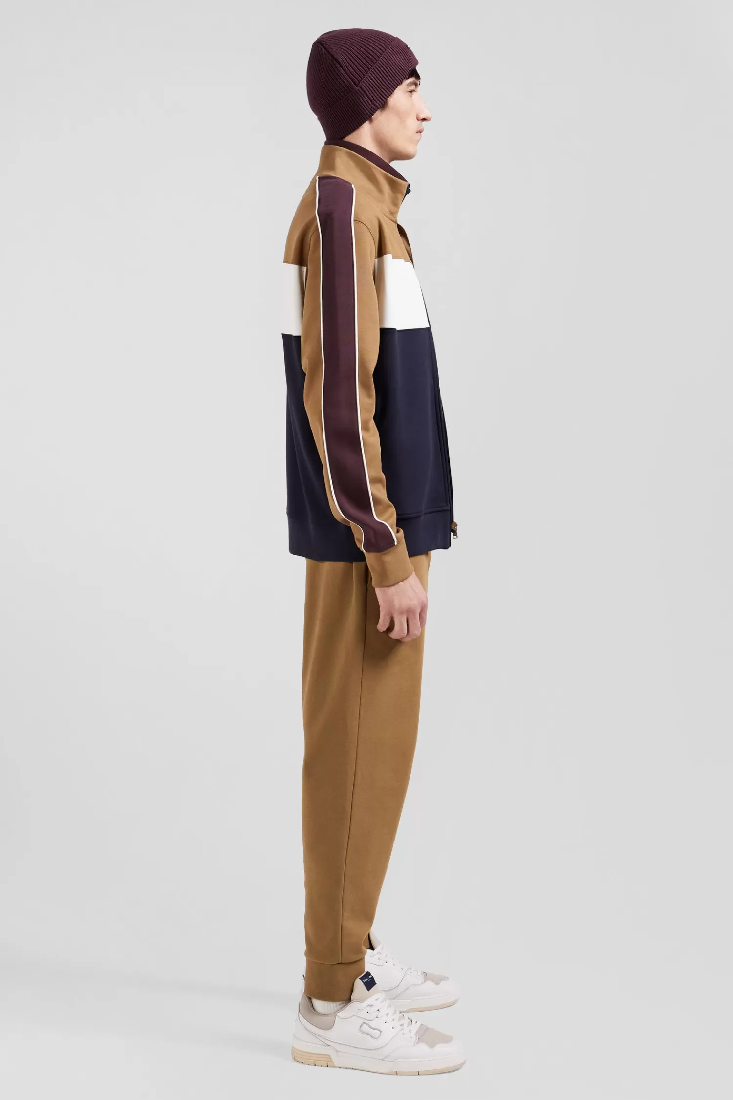 Eden Park Regular camel colorblock zipped cotton blend sweatshirt< Sweatshirts