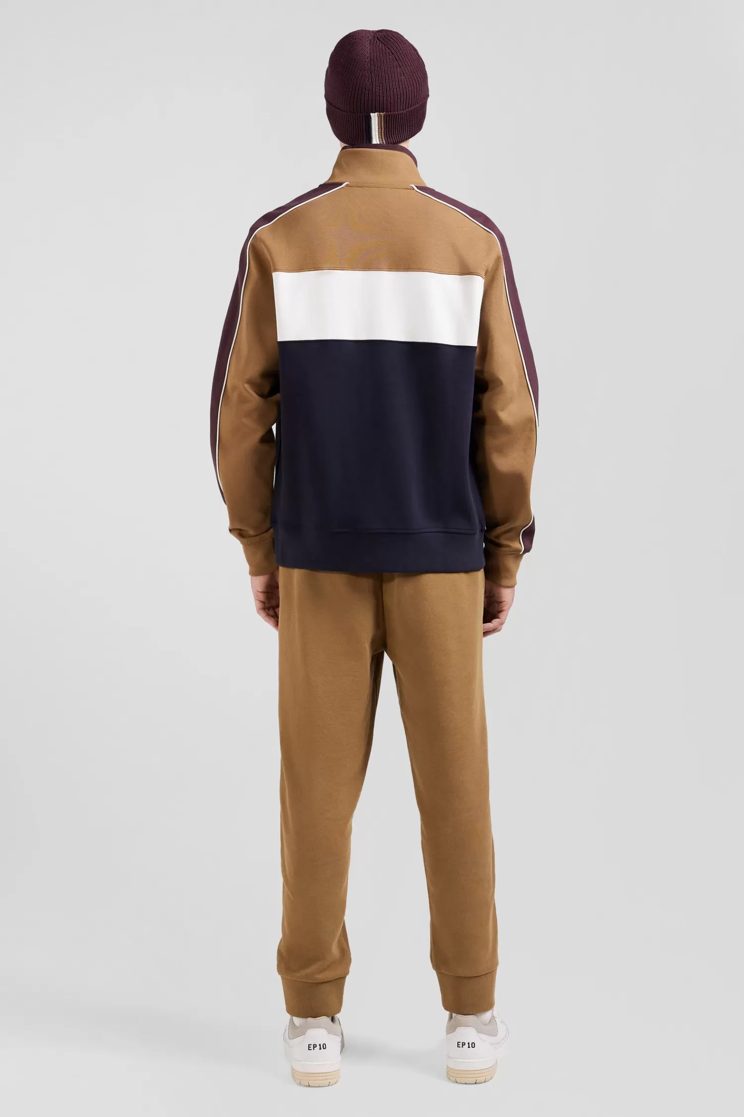 Eden Park Regular camel colorblock zipped cotton blend sweatshirt< Sweatshirts