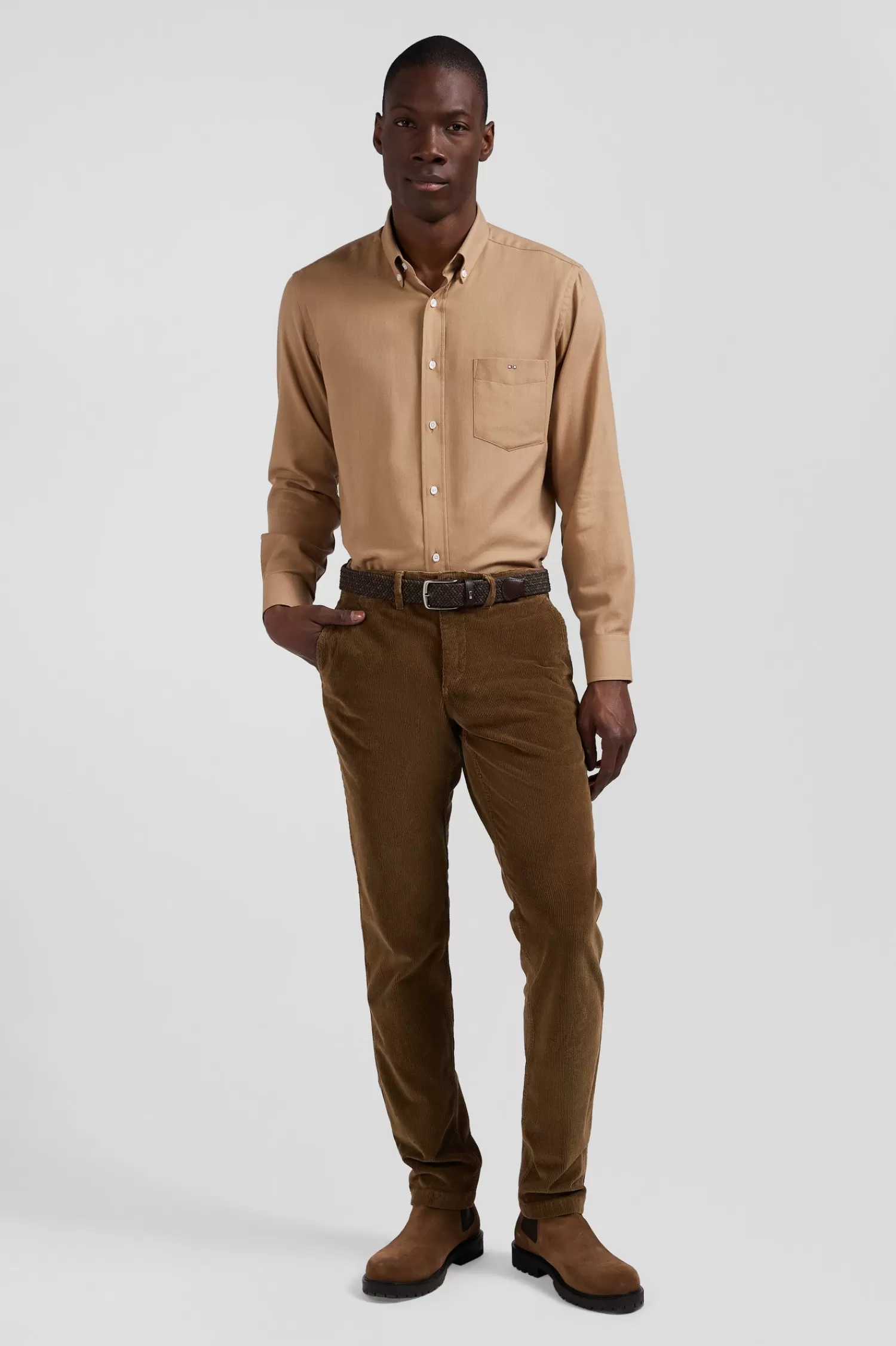 Eden Park Regular camel cotton and cashmere twill shirt< Shirts