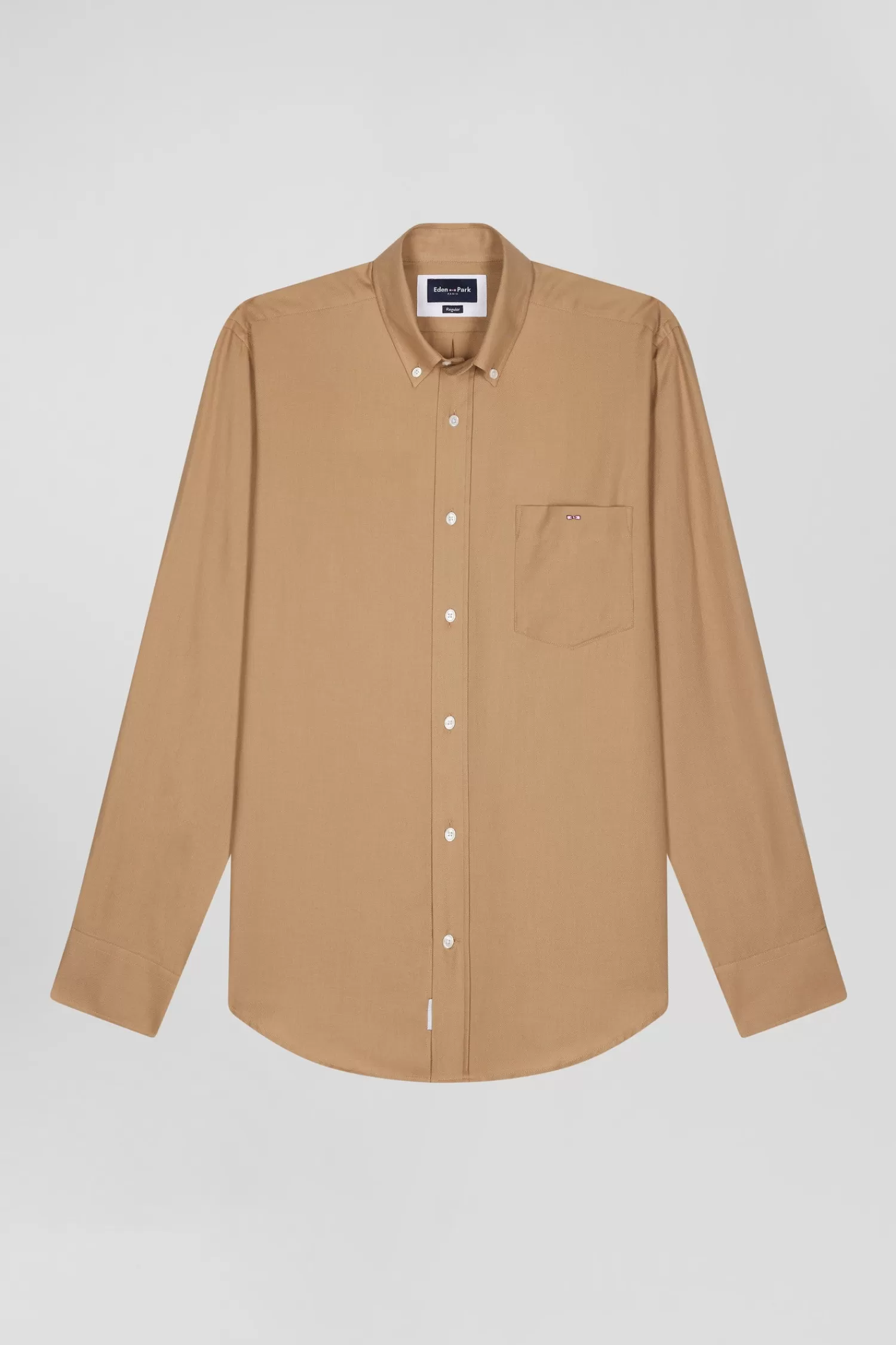 Eden Park Regular camel cotton and cashmere twill shirt< Shirts