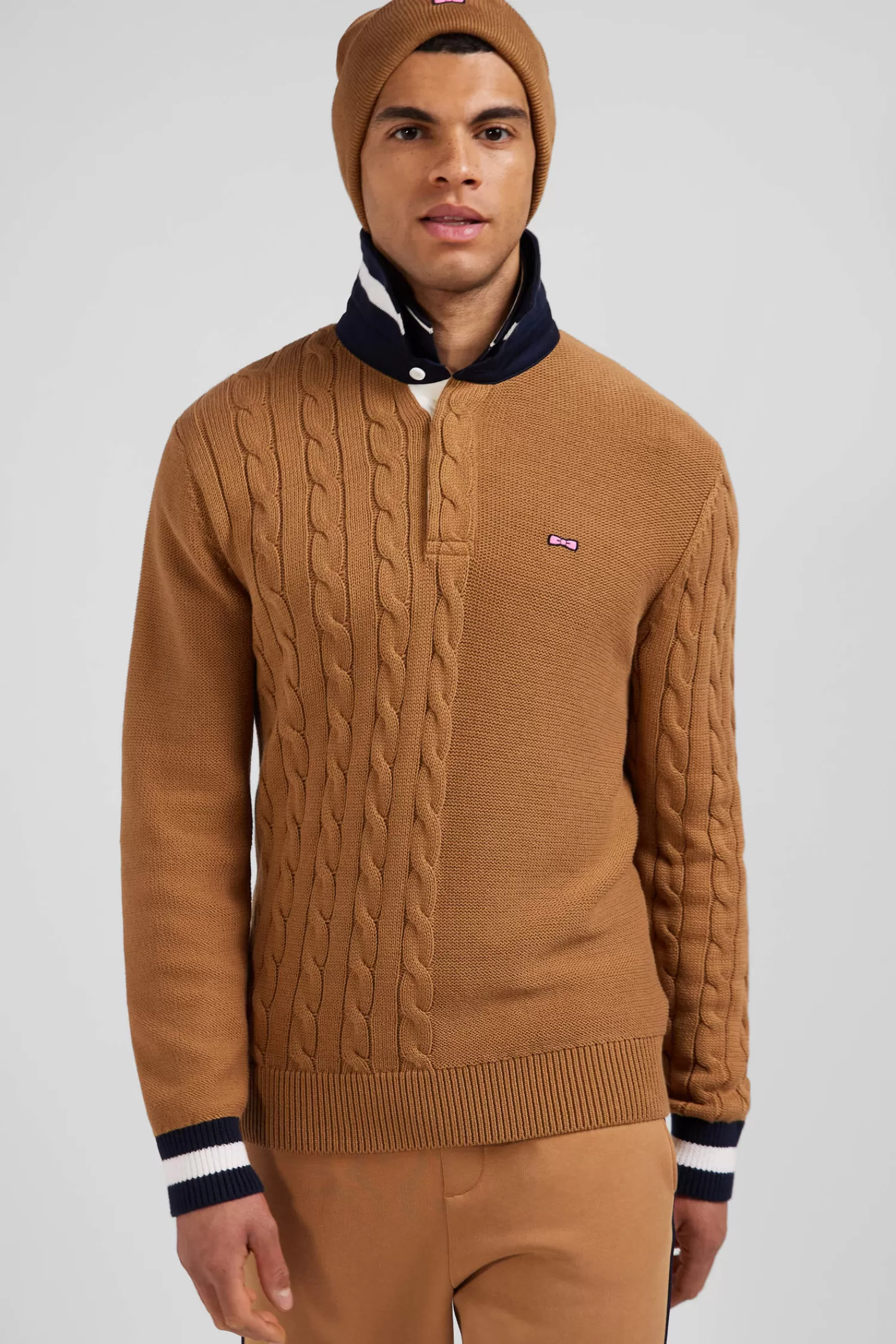 regular_camel_cotton_jumper_with_rugby_shirt_collar_2.webp Eden Park Regular camel cotton jumper with rugby shirt collar< Sweaters