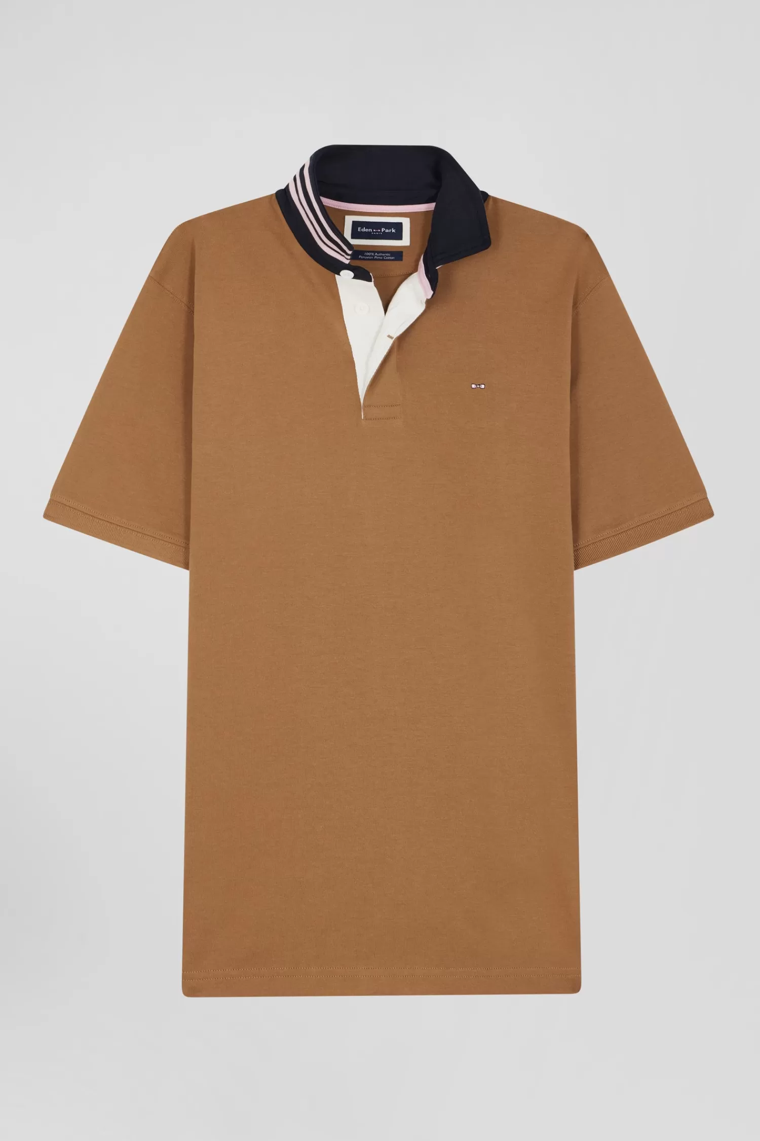 Eden Park Regular camel cotton rugby shirt with contrasted collar< Rugby Shirts