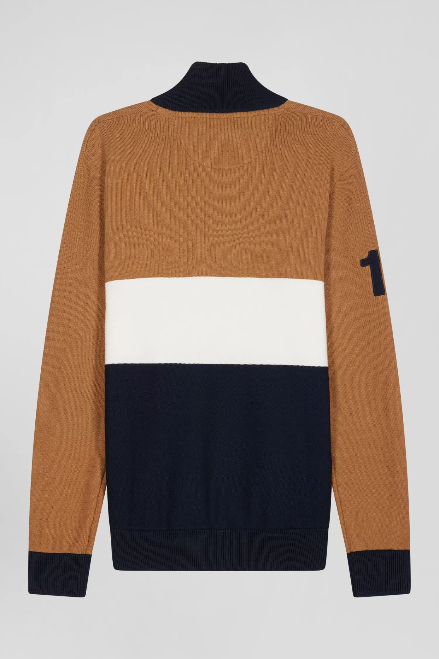 regular_camel_embroidered_semizipped_colorblock_cotton_jumper_3.webp Eden Park Regular camel embroidered semi-zipped colorblock cotton jumper< Sweaters