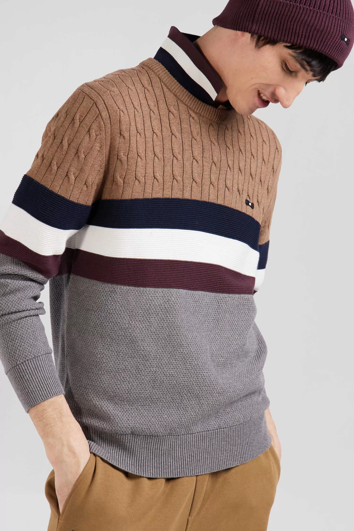 regular_camel_fancy_knit_cotton_crew_neck_jumper_2.webp Eden Park Regular camel fancy knit cotton crew neck jumper< Sweaters