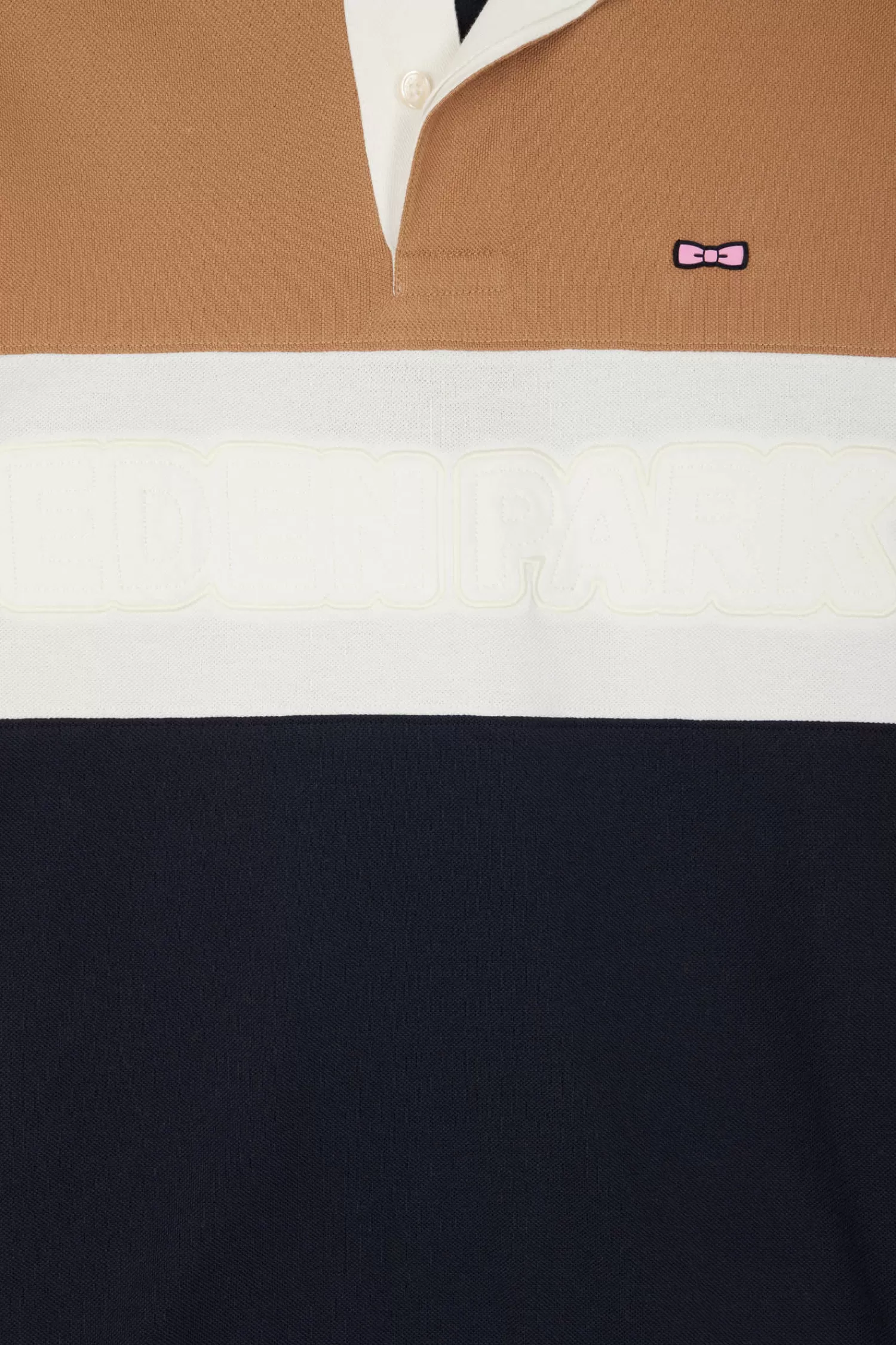 Eden Park Regular camel long-sleeved cotton piqué polo shirt with padded embroidery< Polos