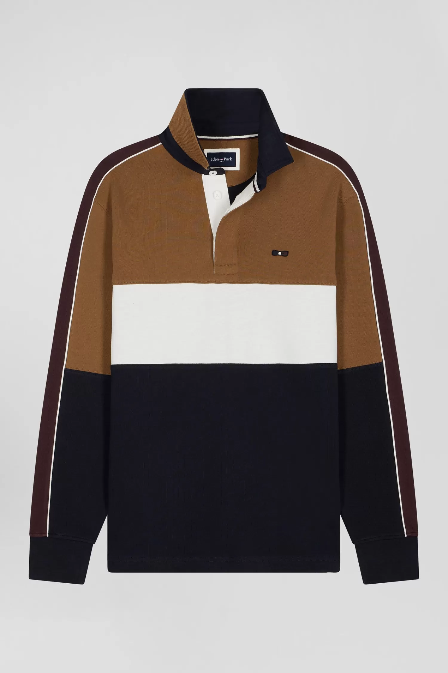 Eden Park Regular camel long-sleeved cotton rugby shirt with back embroidery and piping< Rugby Shirts