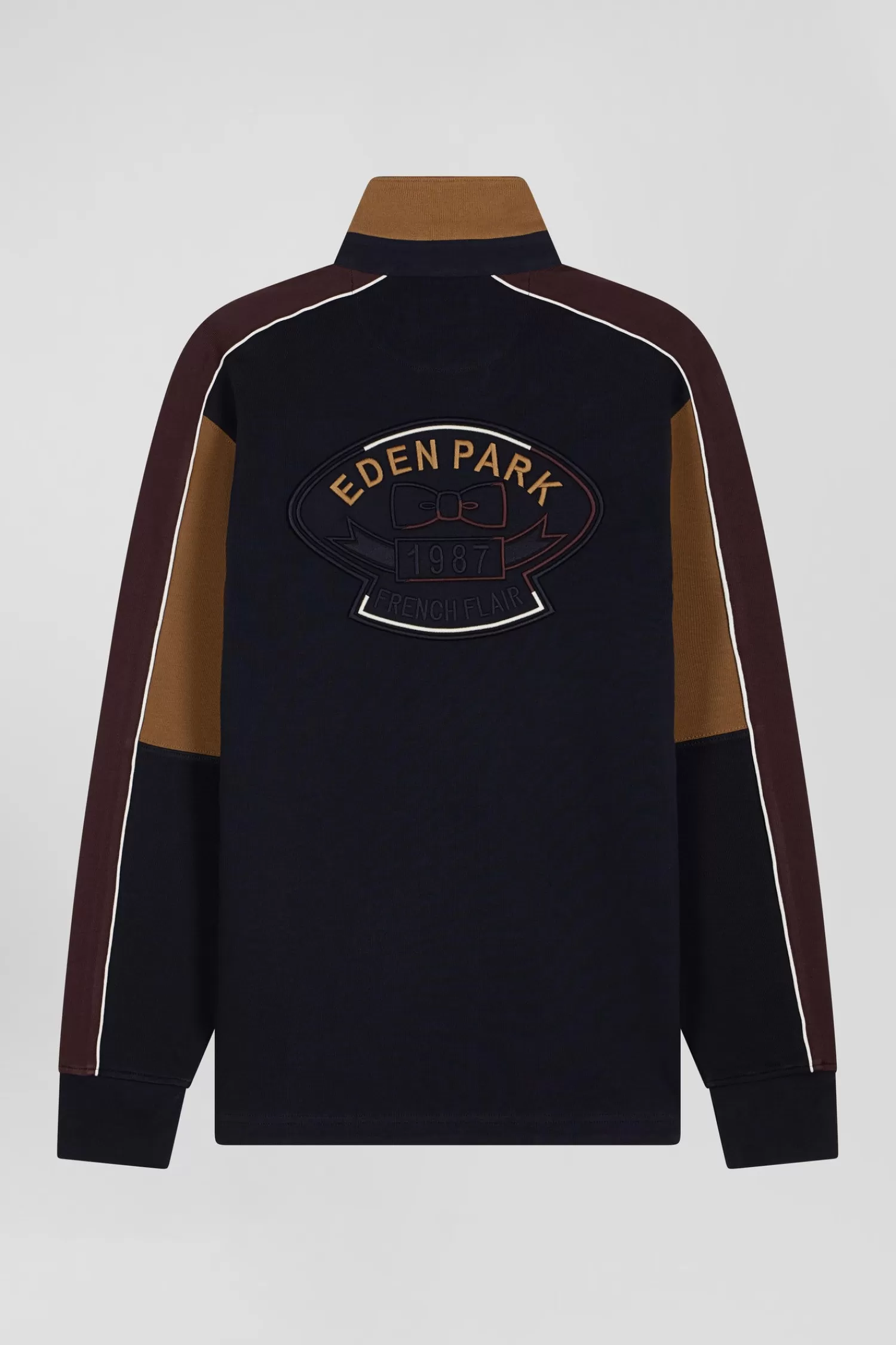 regular_camel_longsleeved_cotton_rugby_shirt_with_back_embroidery_and_piping_3.webp Eden Park Regular camel long-sleeved cotton rugby shirt with back embroidery and piping< Rugby Shirts