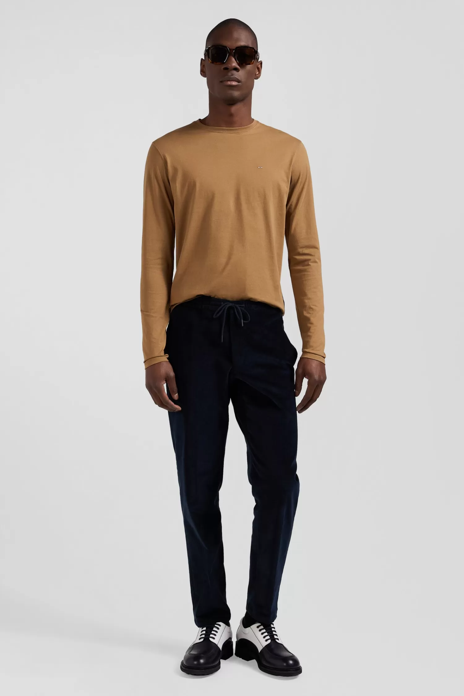 Eden Park Regular camel long-sleeved cotton T-shirt< T-shirts