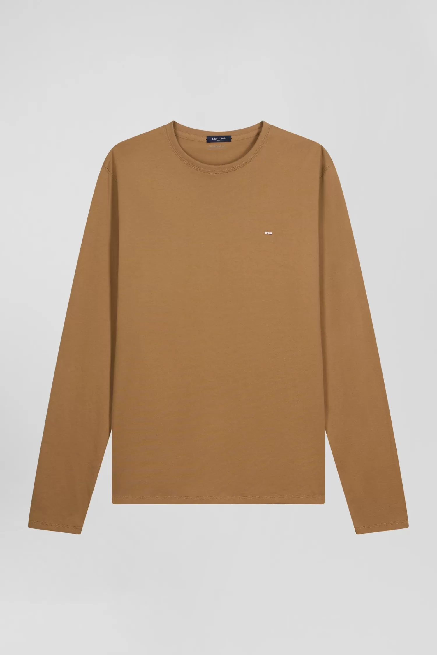 Eden Park Regular camel long-sleeved cotton T-shirt< T-shirts
