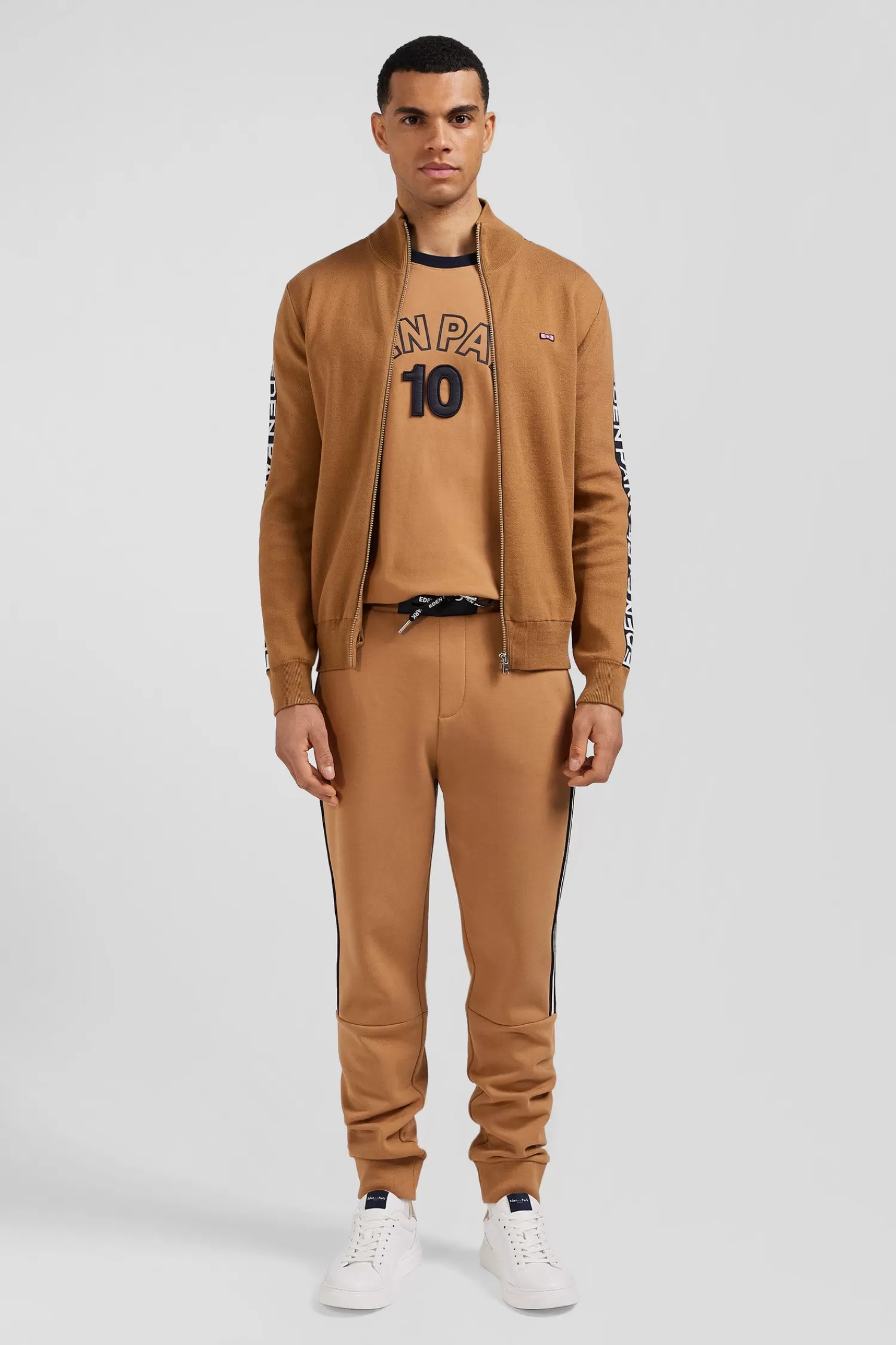 Eden Park Regular camel milano cotton zipped cardigan< Cardigans