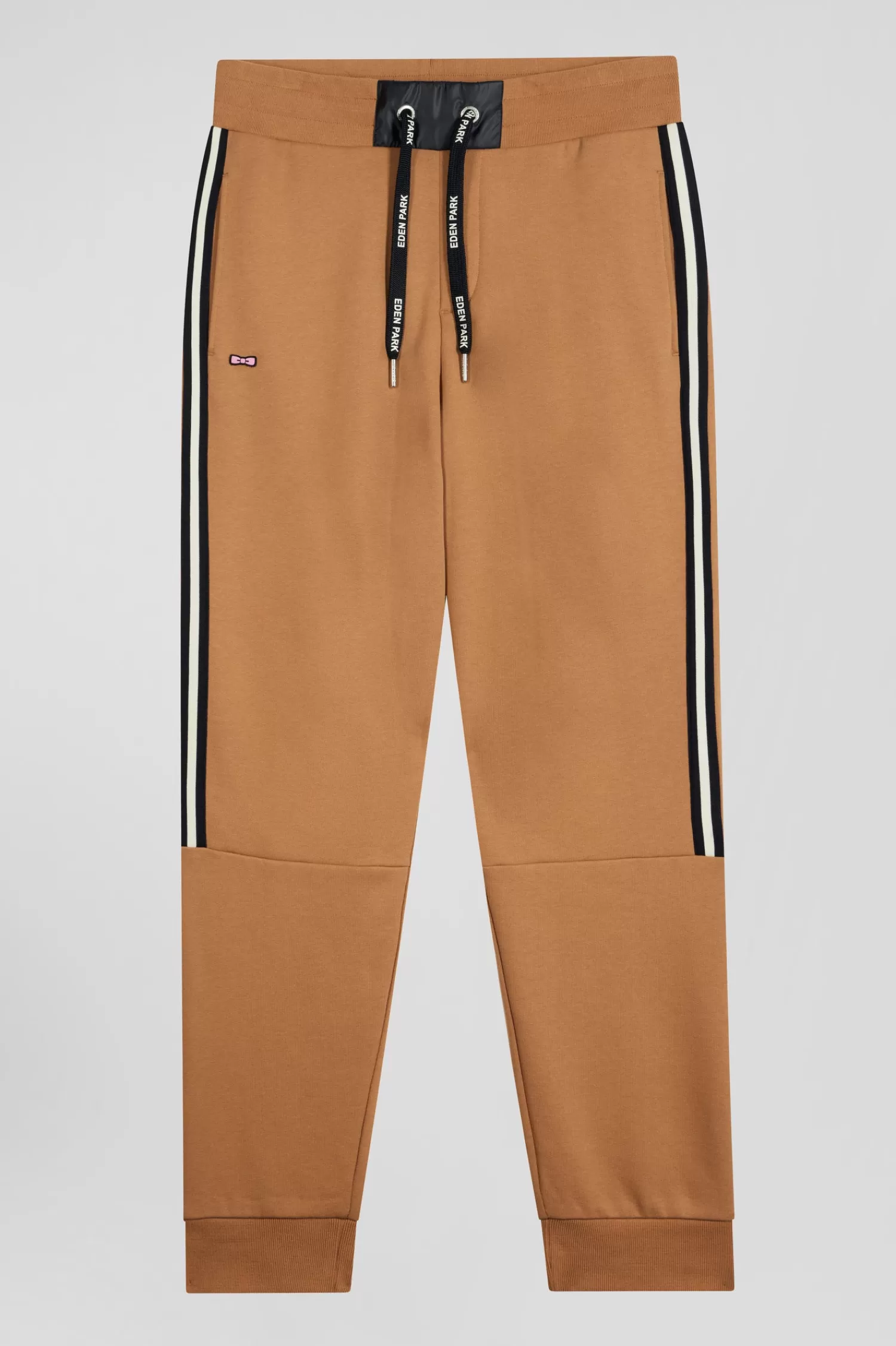 Eden Park Regular camel mixed cotton jogging bottoms with striped trim< Pants