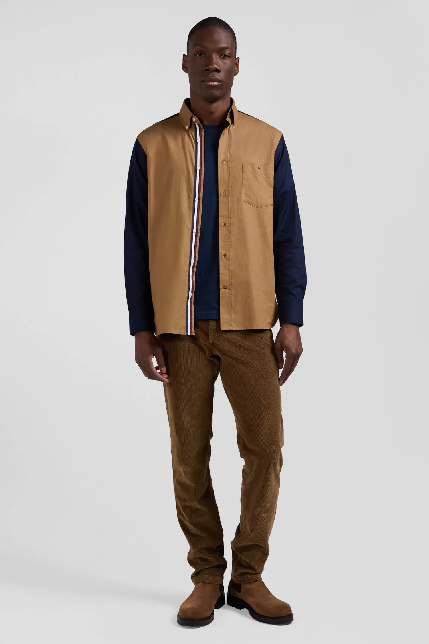 Eden Park Regular camel pinpoint cotton bicolour shirt with back embroidery< Shirts