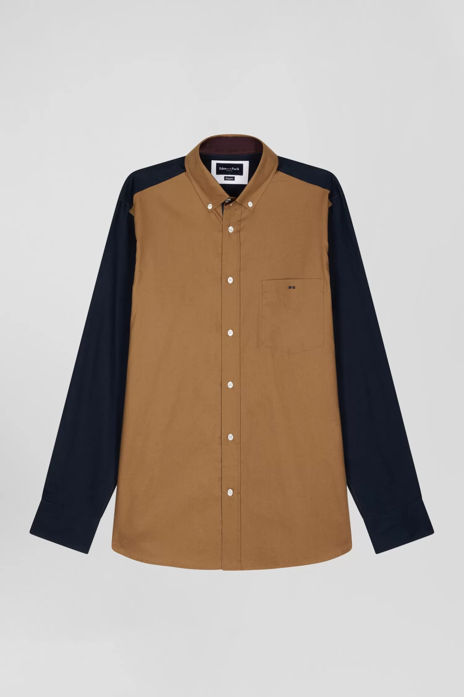 Eden Park Regular camel pinpoint cotton bicolour shirt with back embroidery< Shirts